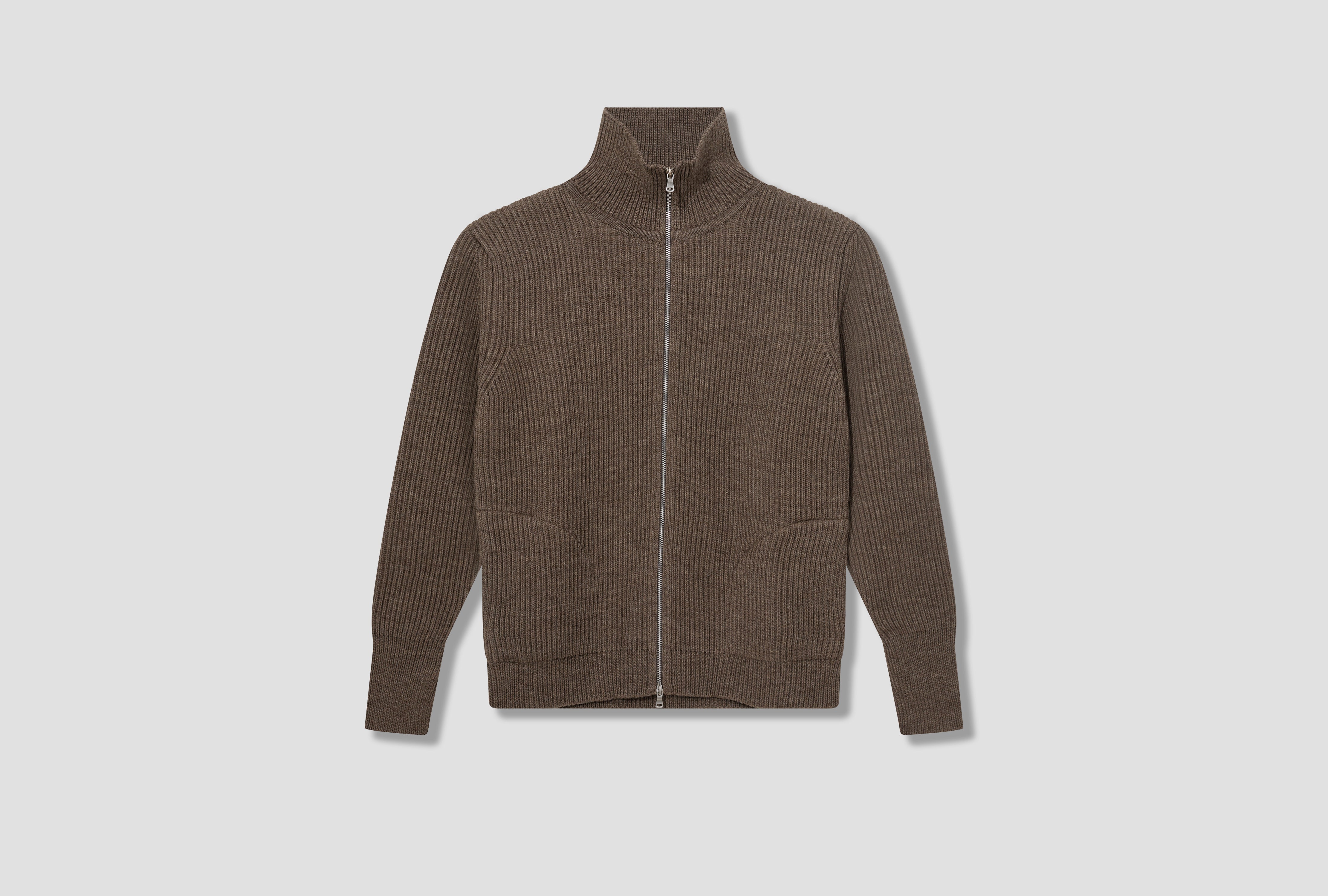 NAVY FULL-ZIP POCKETS - G5 / UNDYED YARN Light brown