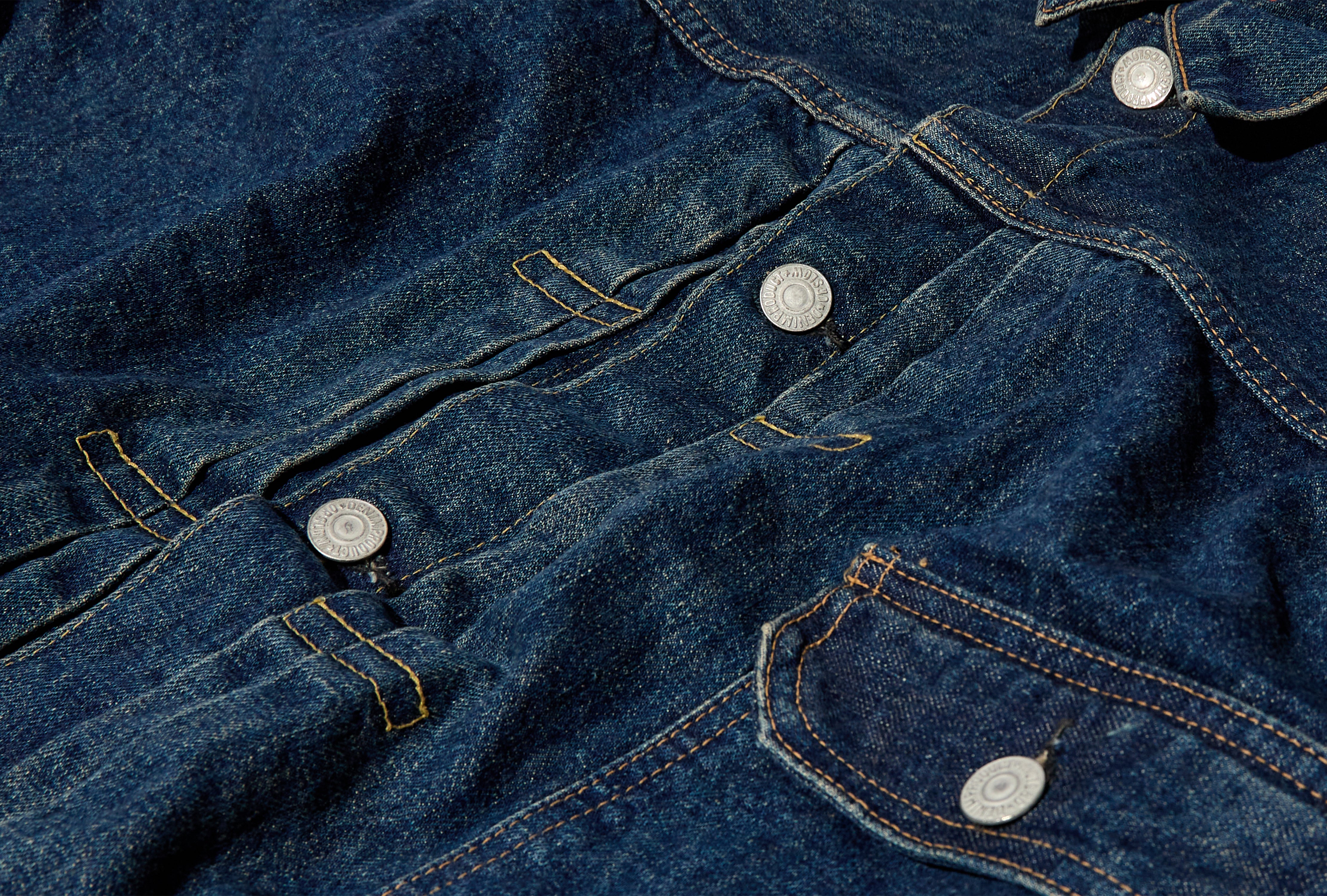 TYPE1 40'S PLEATED FRONT BLOUSE USED WASH - 13.7OZ ORIGINAL SELVEDGE DENIM / 2 YEAR WASH 03-6011-84 Light blue