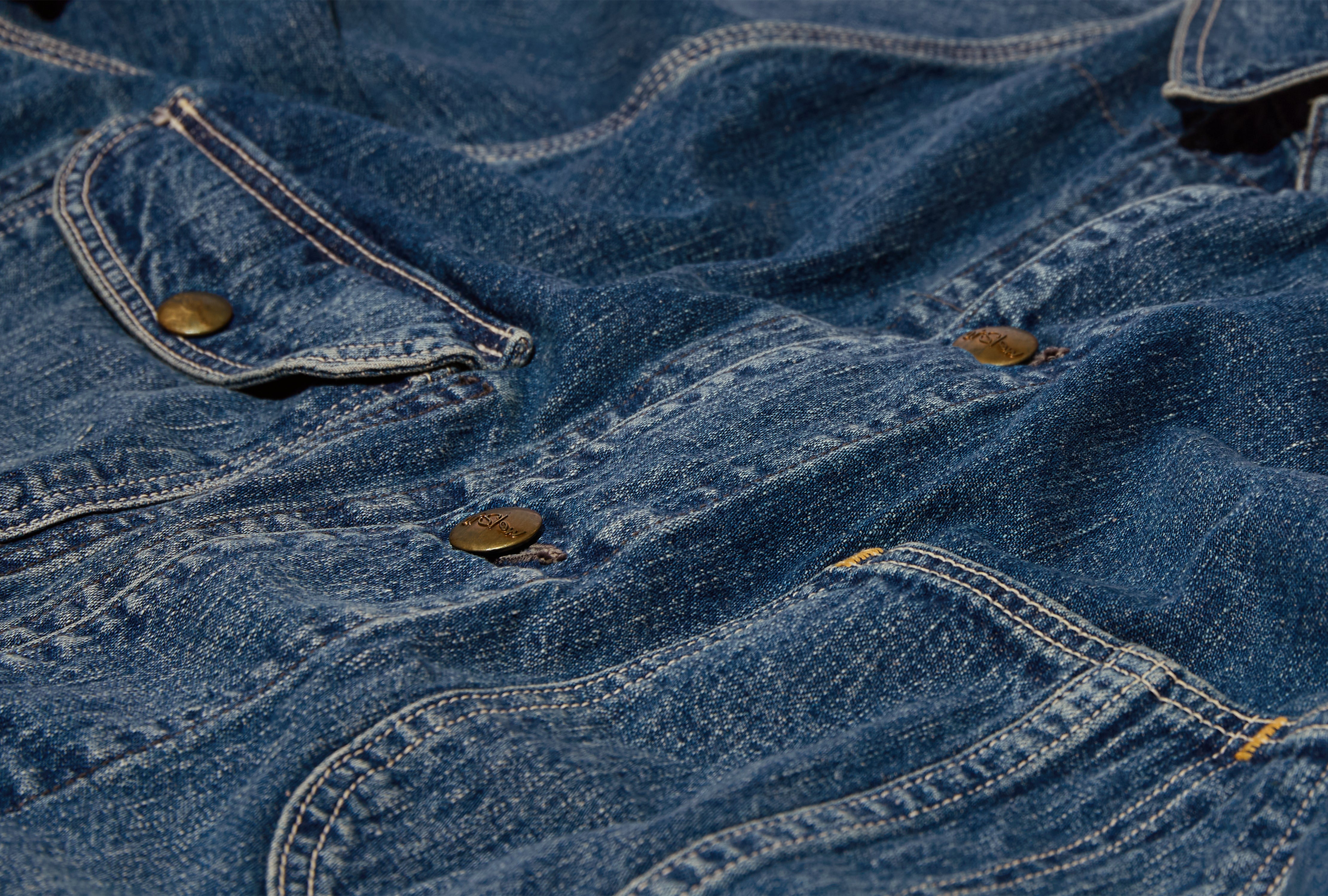 1950'S COVERALL USED WASH - 9OZ ORIGINAL SELVEDGE DENIM / DENIM USED 03-6140-95 Light blue