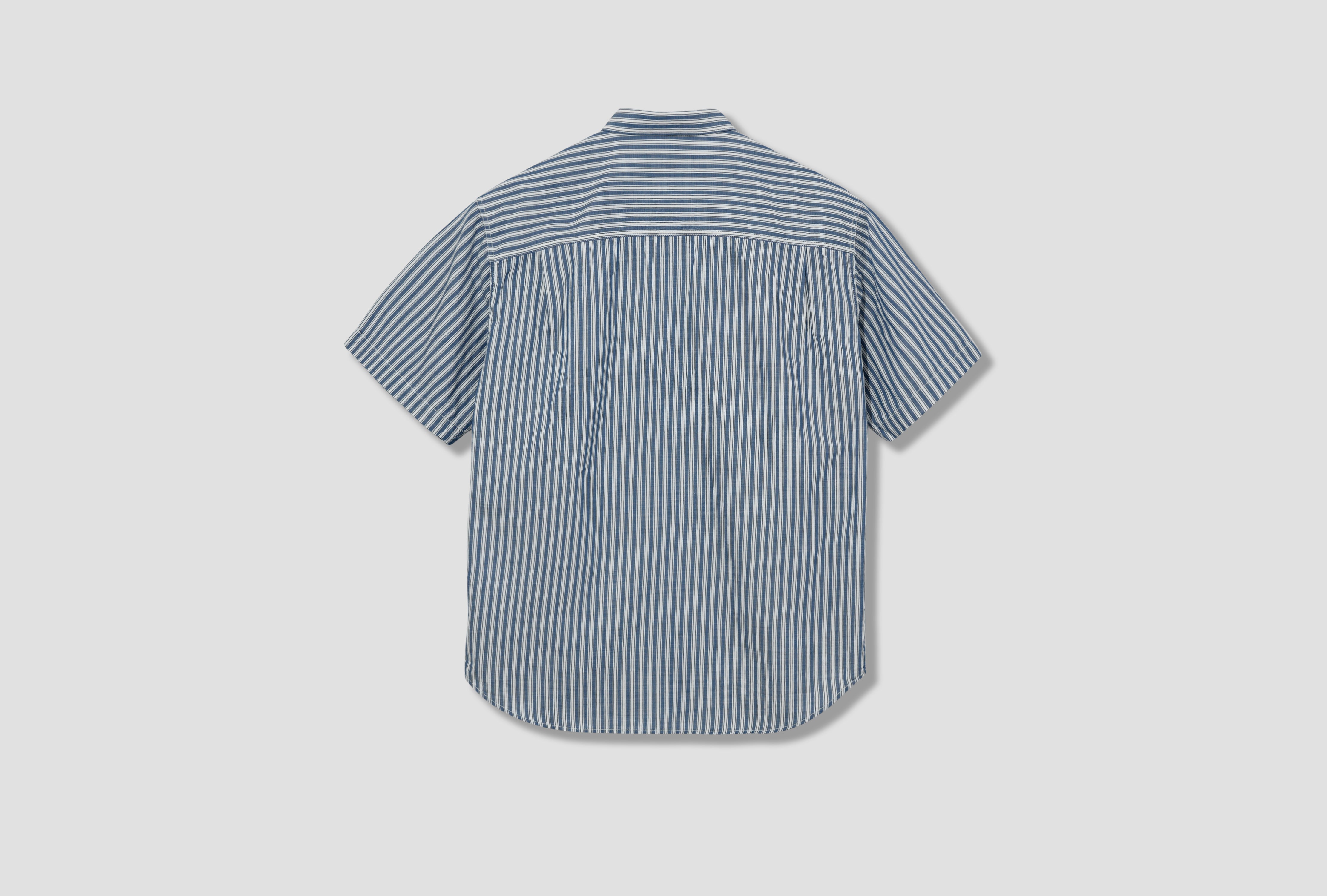 COTTON TWILL STRIPES X COTTON TYPEWRITER PAISLEY PATTERN PRINT GARMENT WASHED HO-B019-S25 Blue