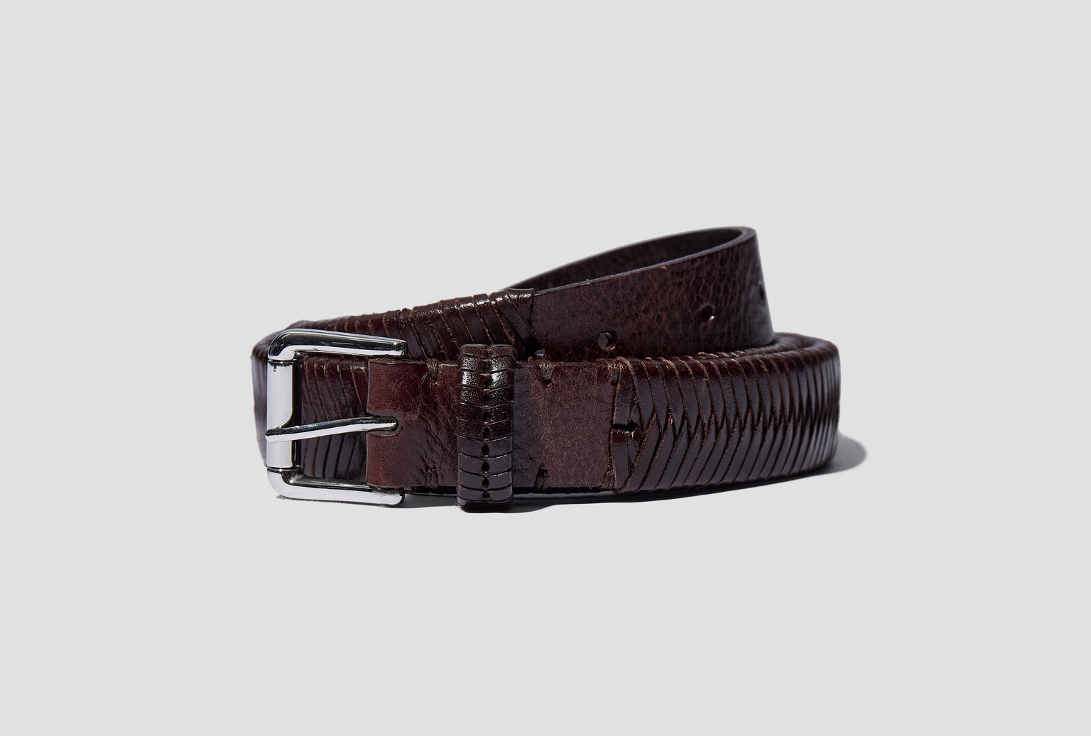 WEAVED BELT 25 - SHINY COW LEATHER AC1235 LL0172 Dark brown