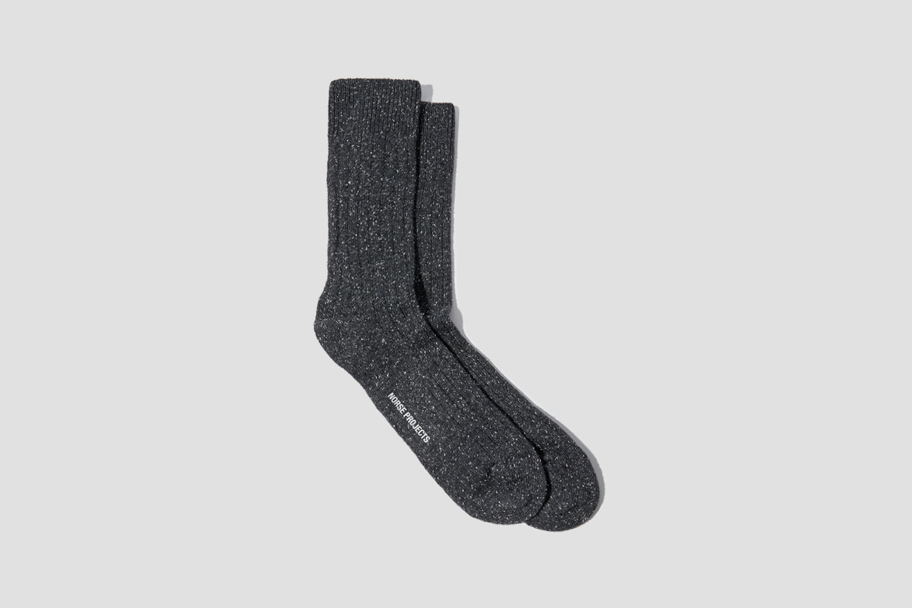 BJARKI NEPS WOOL RIB SOCK N82-0008 Charcoal