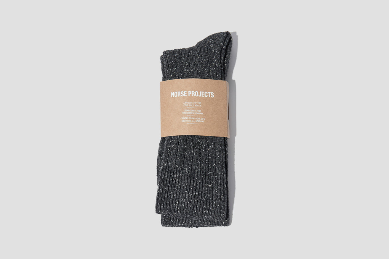 BJARKI NEPS WOOL RIB SOCK N82-0008 Charcoal