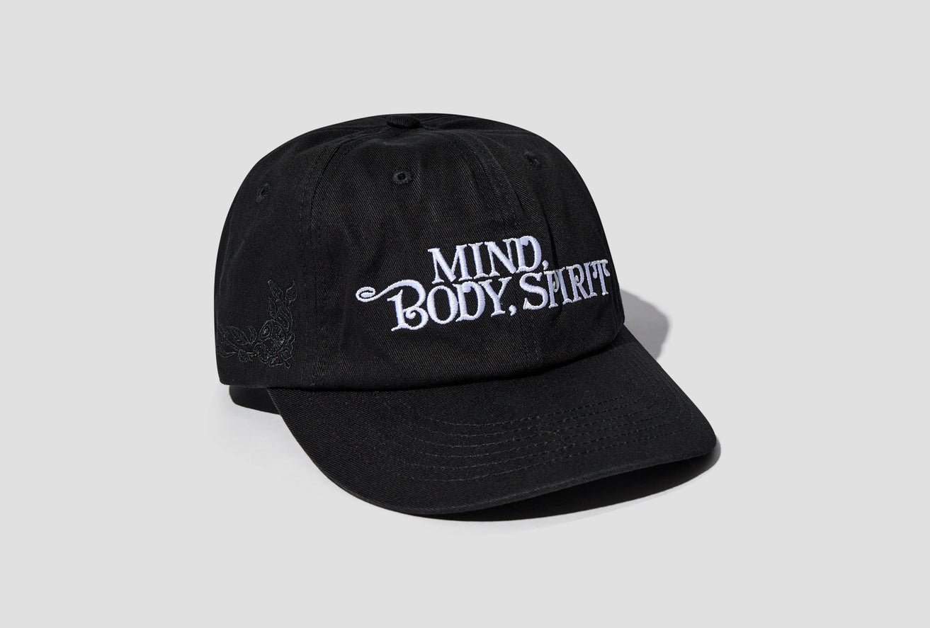 EMBROIDERED MIND BODY 5 PANEL HAT AWK-SP23-HT006 Black