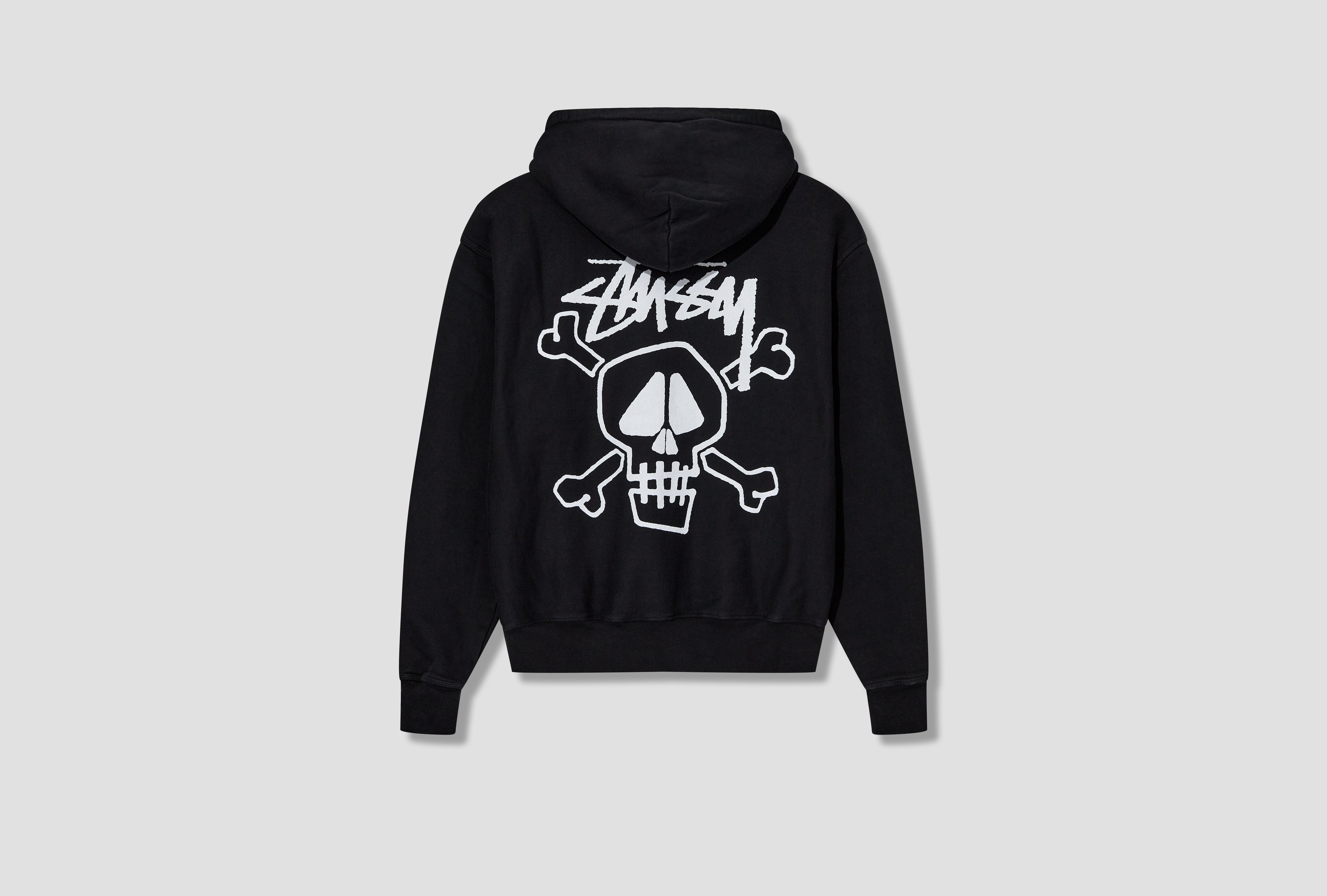 STÜSSY SKULL & BONES PIGMENT DYED HOODED SWEATSHIRT 1924943 Black