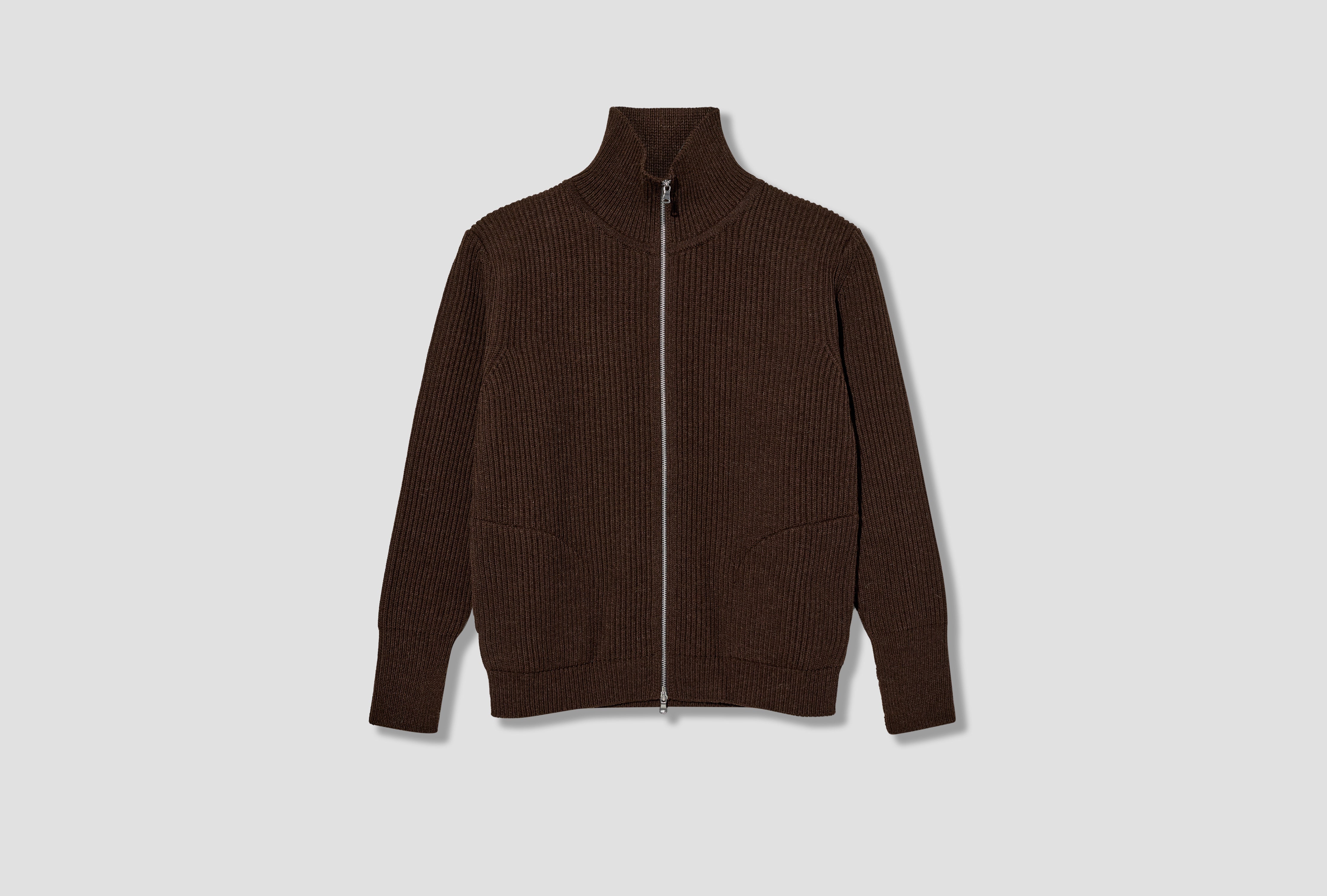 NAVY FULL-ZIP POCKETS - 5 GAUGE / UNDYED YARN Brown