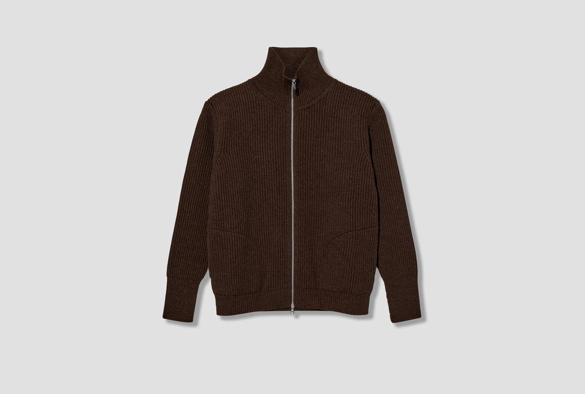 NAVY FULL-ZIP POCKETS - 5 GAUGE / UNDYED YARN Brown