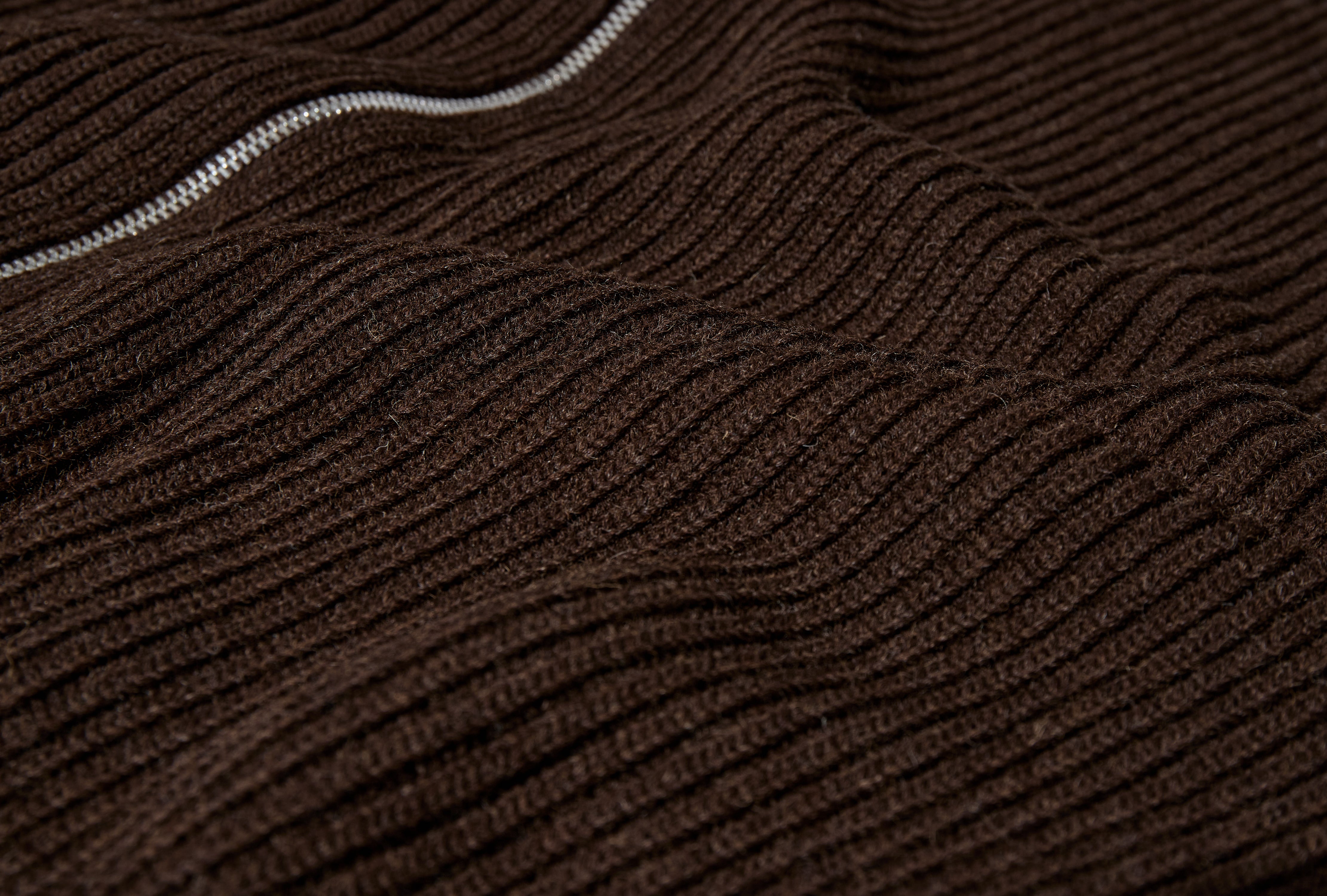 NAVY FULL-ZIP POCKETS - 5 GAUGE / UNDYED YARN Brown