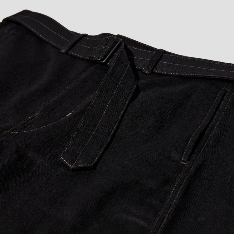 Black Twisted Belted Pants in Heavy Denim