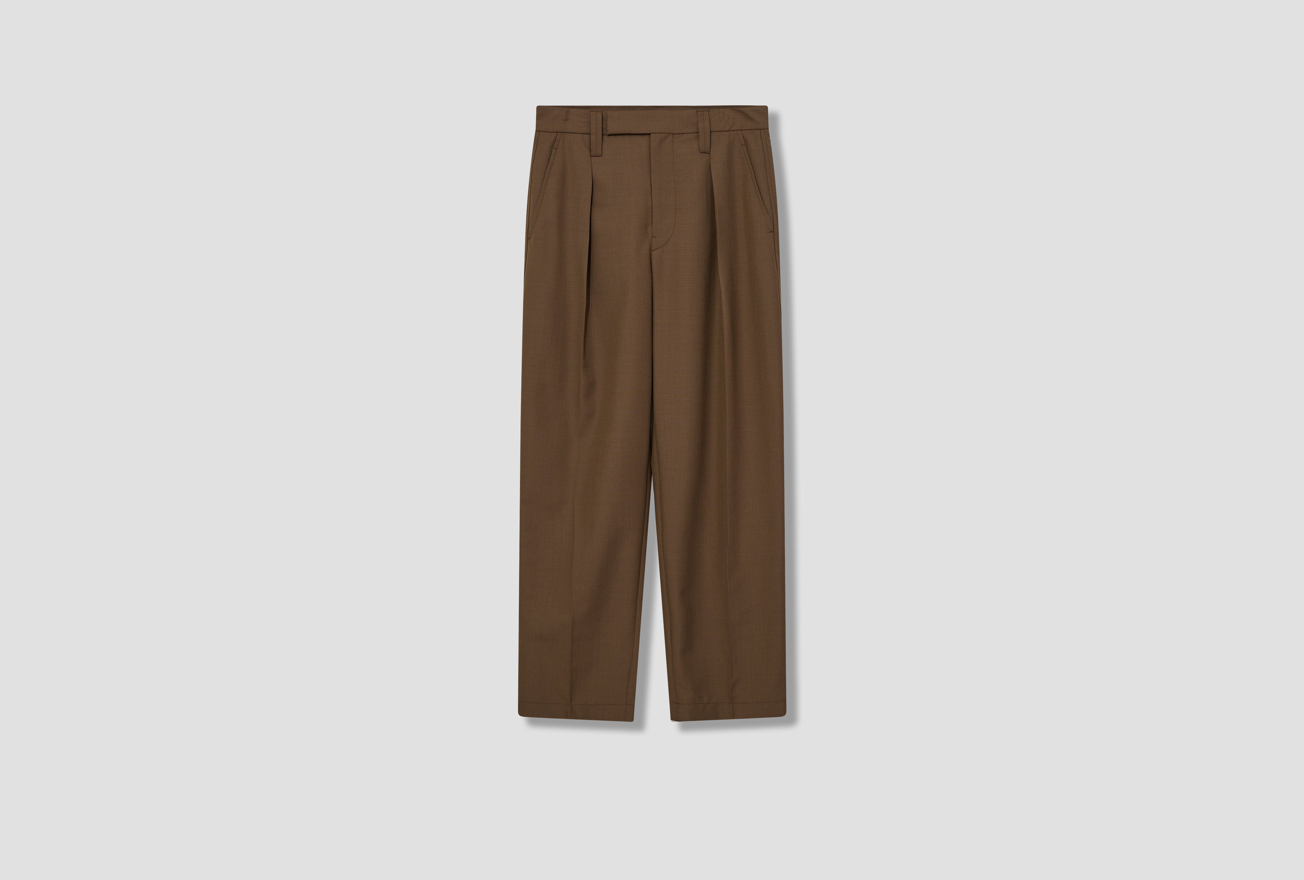 ONE PLEAT PANTS - TROPICAL POLY WOOL PA1080 LF414 Brown