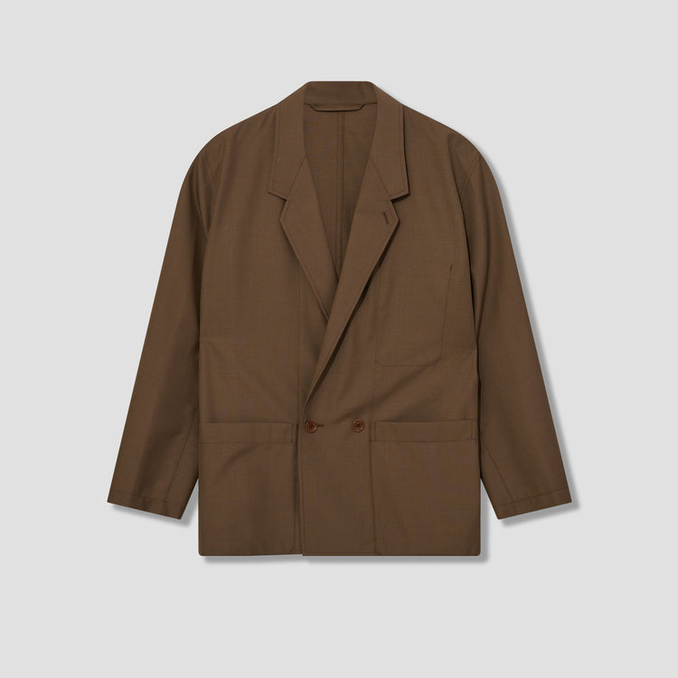 DOUBLE BREASTED WORKWEAR JACKET - TROPICAL POLY WOOL JA1042 LF414 Brown