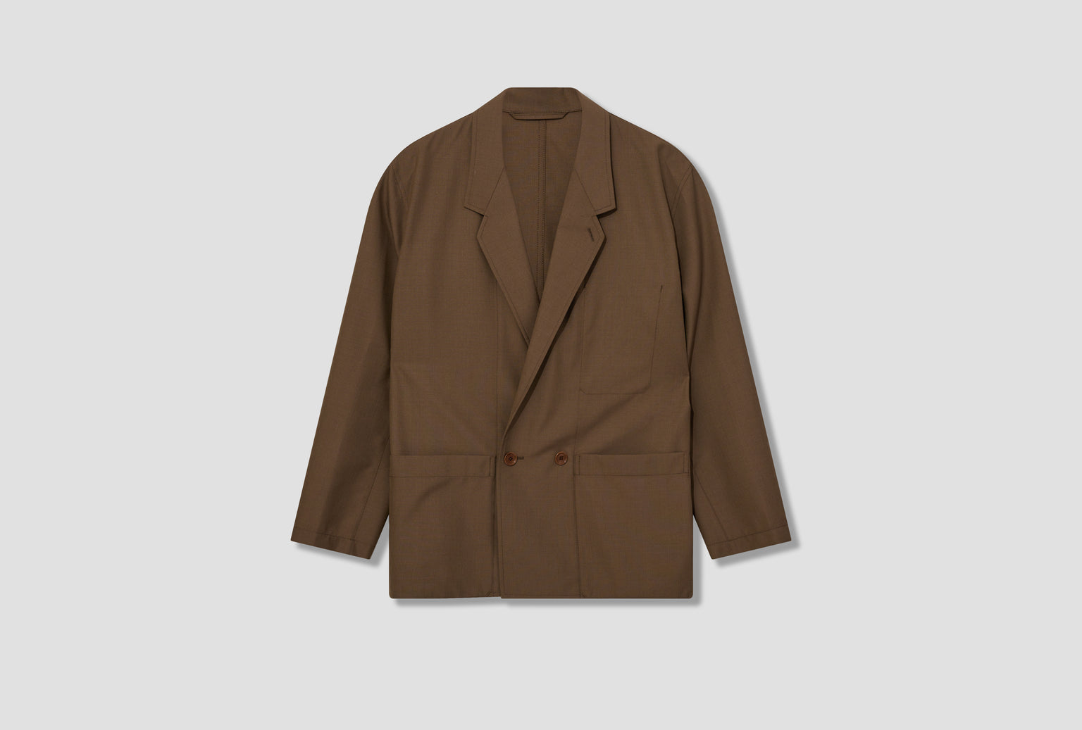 DOUBLE BREASTED WORKWEAR JACKET - TROPICAL POLY WOOL JA1042 LF414 Brown