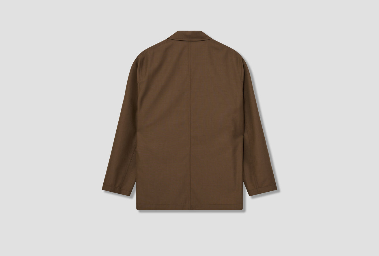 DOUBLE BREASTED WORKWEAR JACKET - TROPICAL POLY WOOL JA1042 LF414 Brown