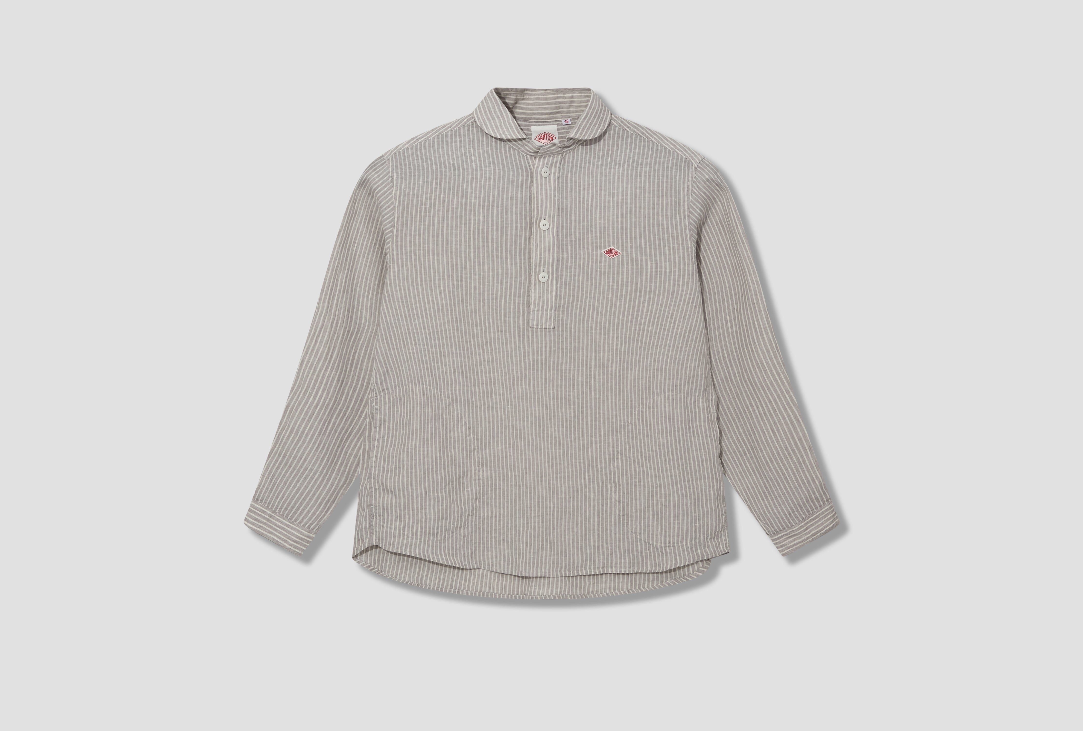 ROUND COLLAR P.O SHIRT L/S - LINEN STRIPE #DT-B0282 KLP Grey