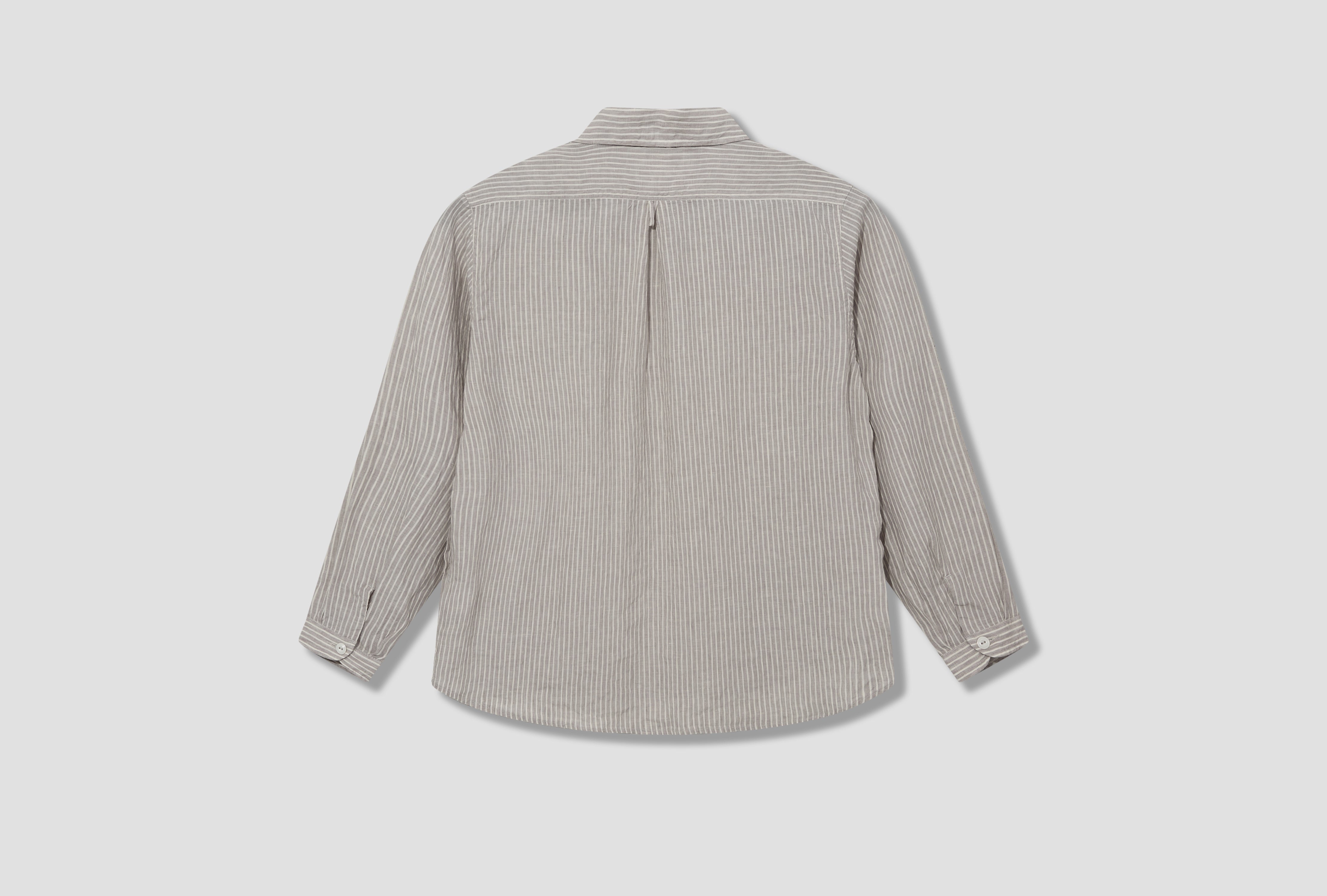 ROUND COLLAR P.O SHIRT L/S - LINEN STRIPE #DT-B0282 KLP Grey