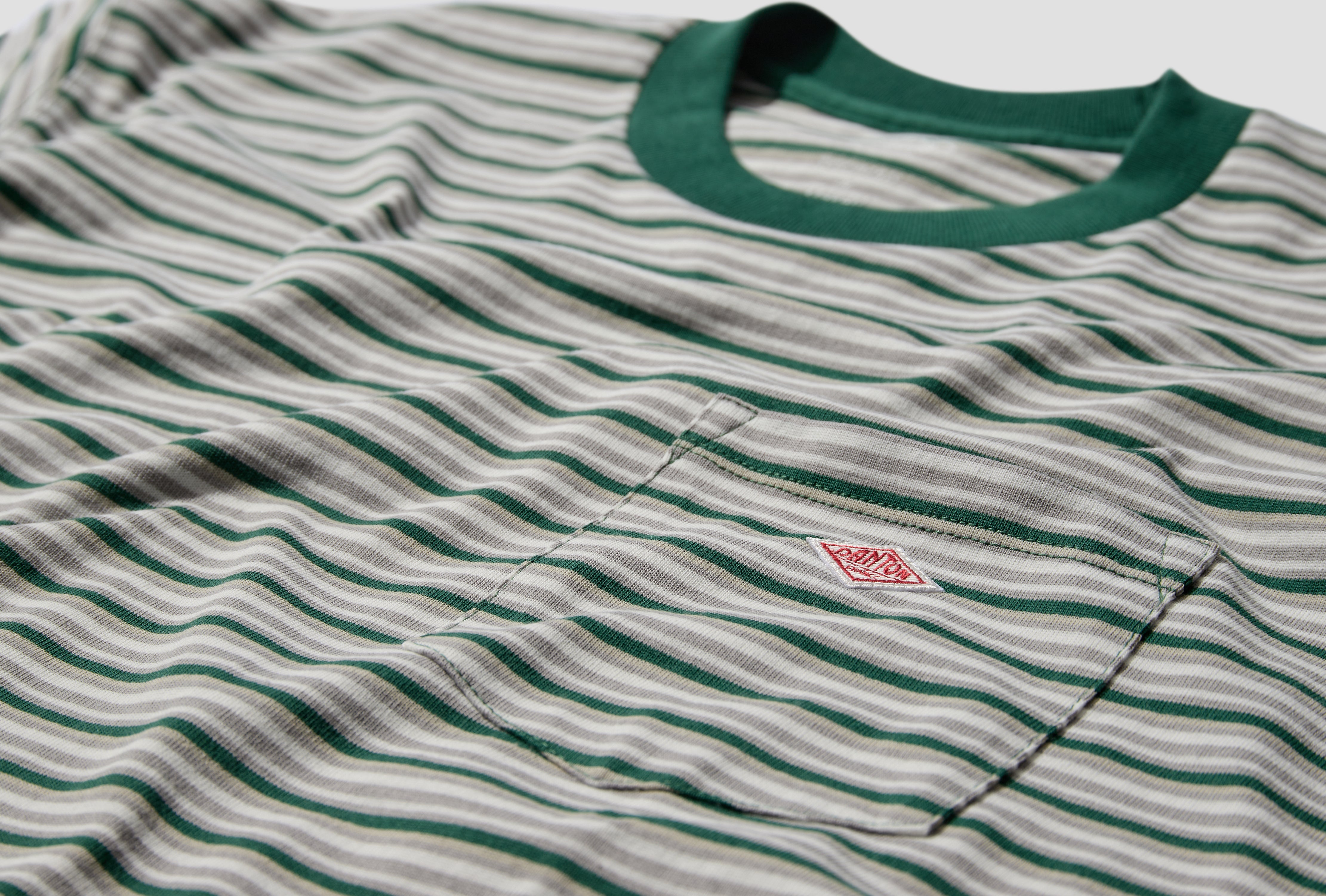 POCKET T-SHIRT STRIPE - T/C OPEN END JERSEY #DT-C0198 TCB Green