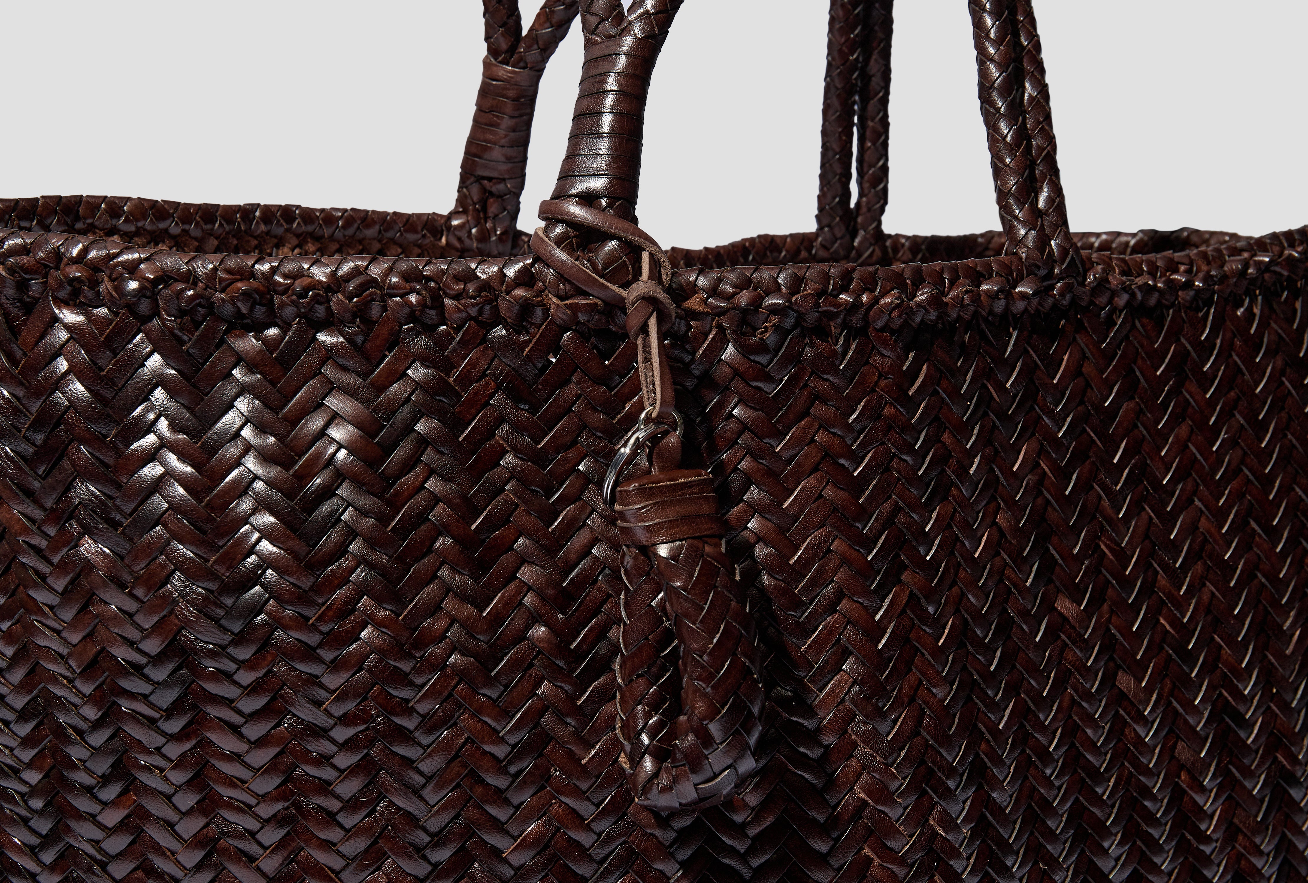 CHEVRON LEATHER TOTE XL - BRAIDED LEATHER BG0114 LL0110 Brown