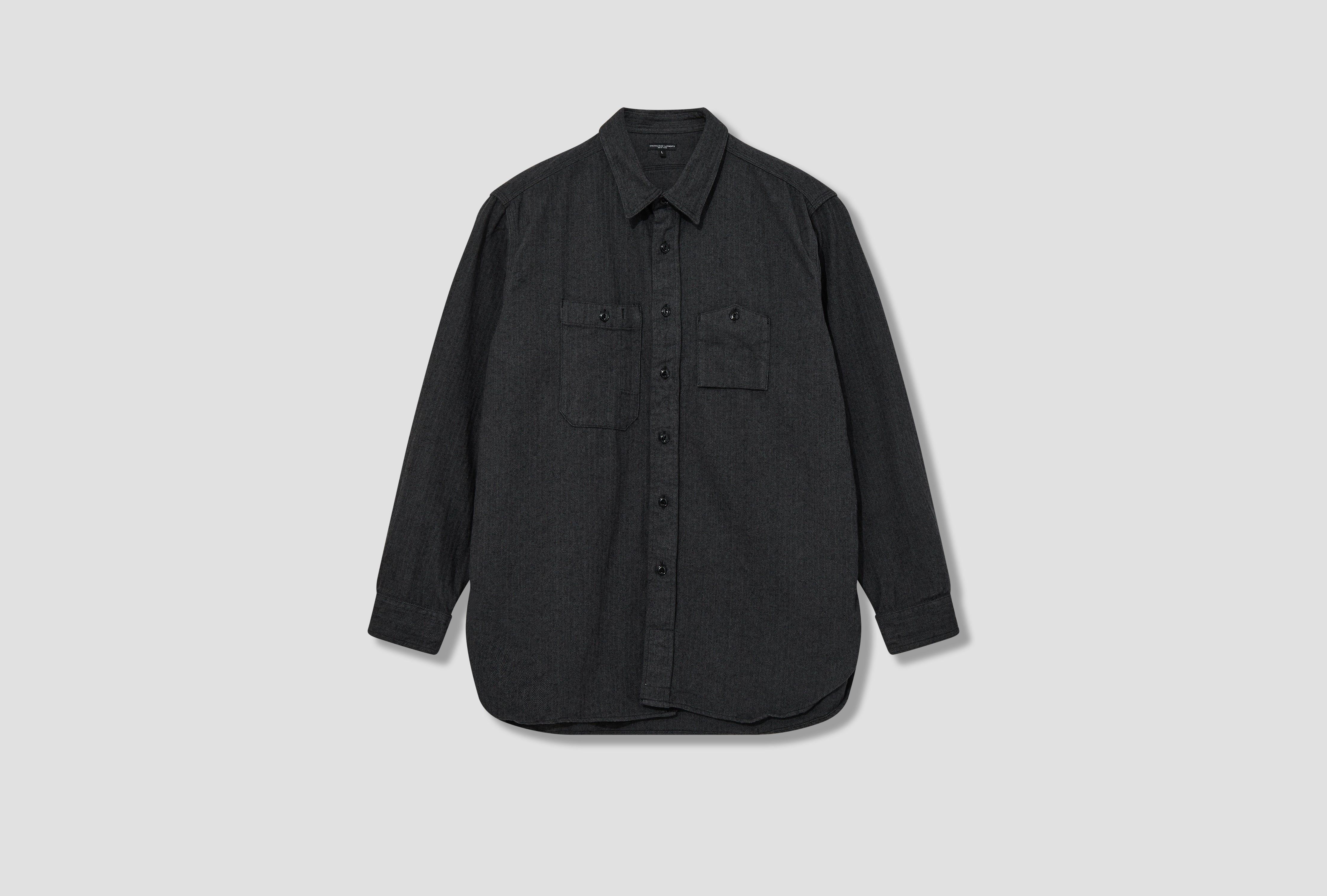 WORK SHIRT - DK.GREY COTTON HERRINGBONE FLANNEL SD040 / 24F1A007