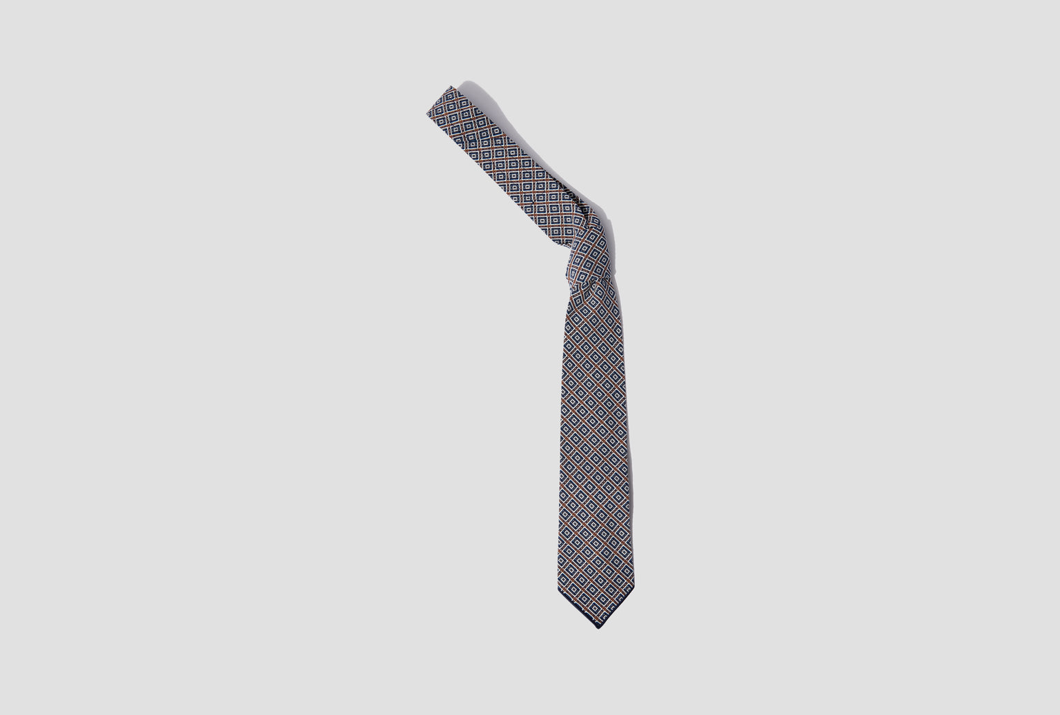 NECK TIE - NAVY/BROWN COTTON SQUARE JACQUARD TN008 / 24F1H006