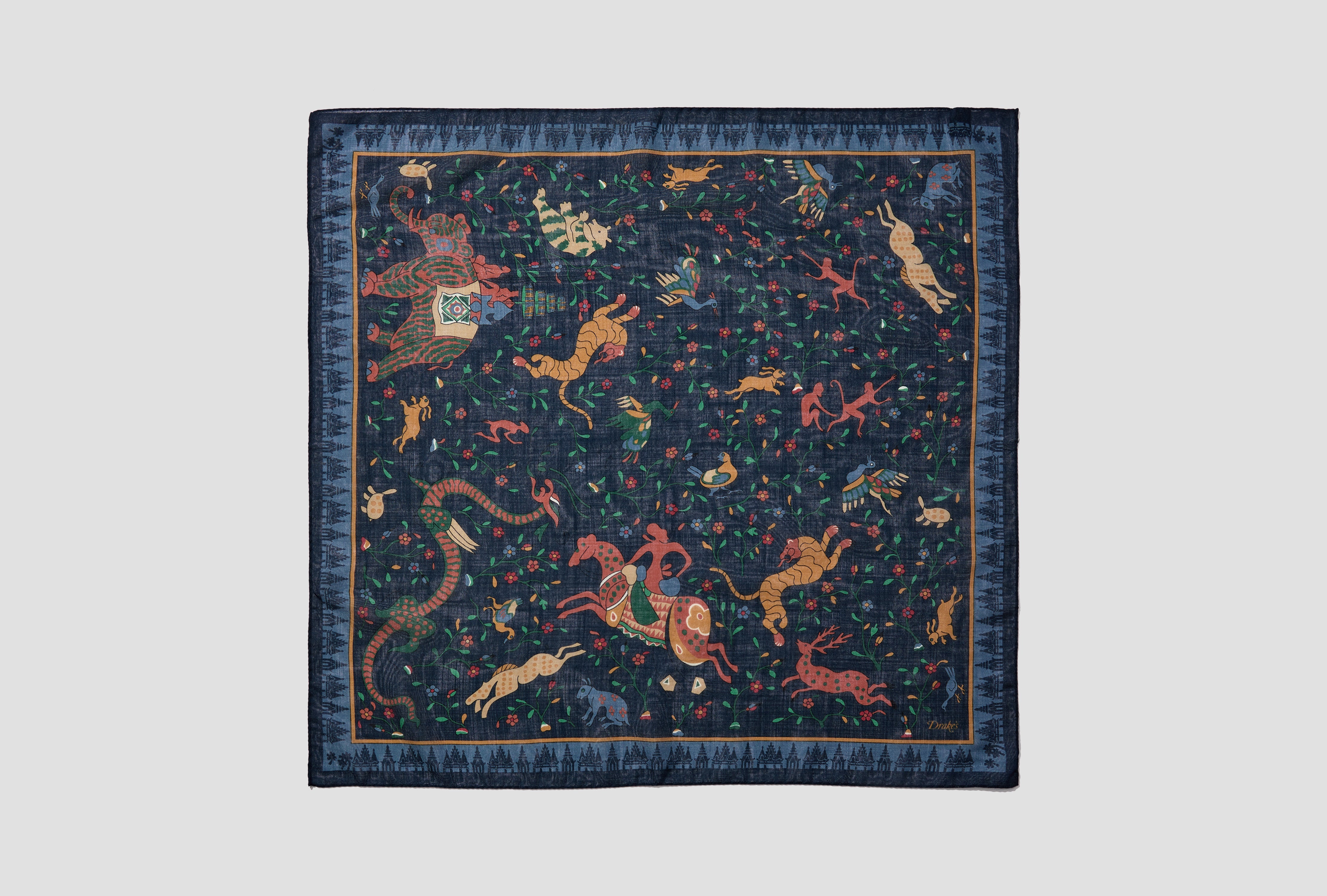 MYTHOLOGICAL CREATURES WOOL-SILK BANDANA DR1AD0 24693-01 Navy