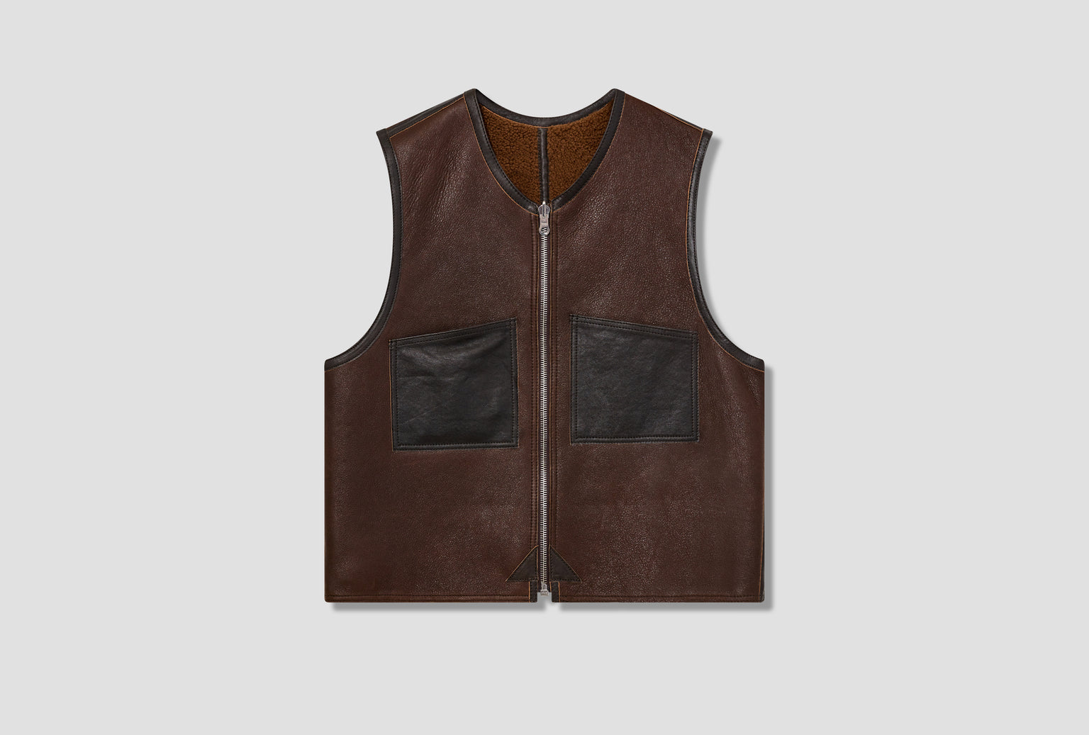 REVERSIBLE SHEARLING VEST - RUSTIC GRAIN BROWN SHEARLING M4249RR