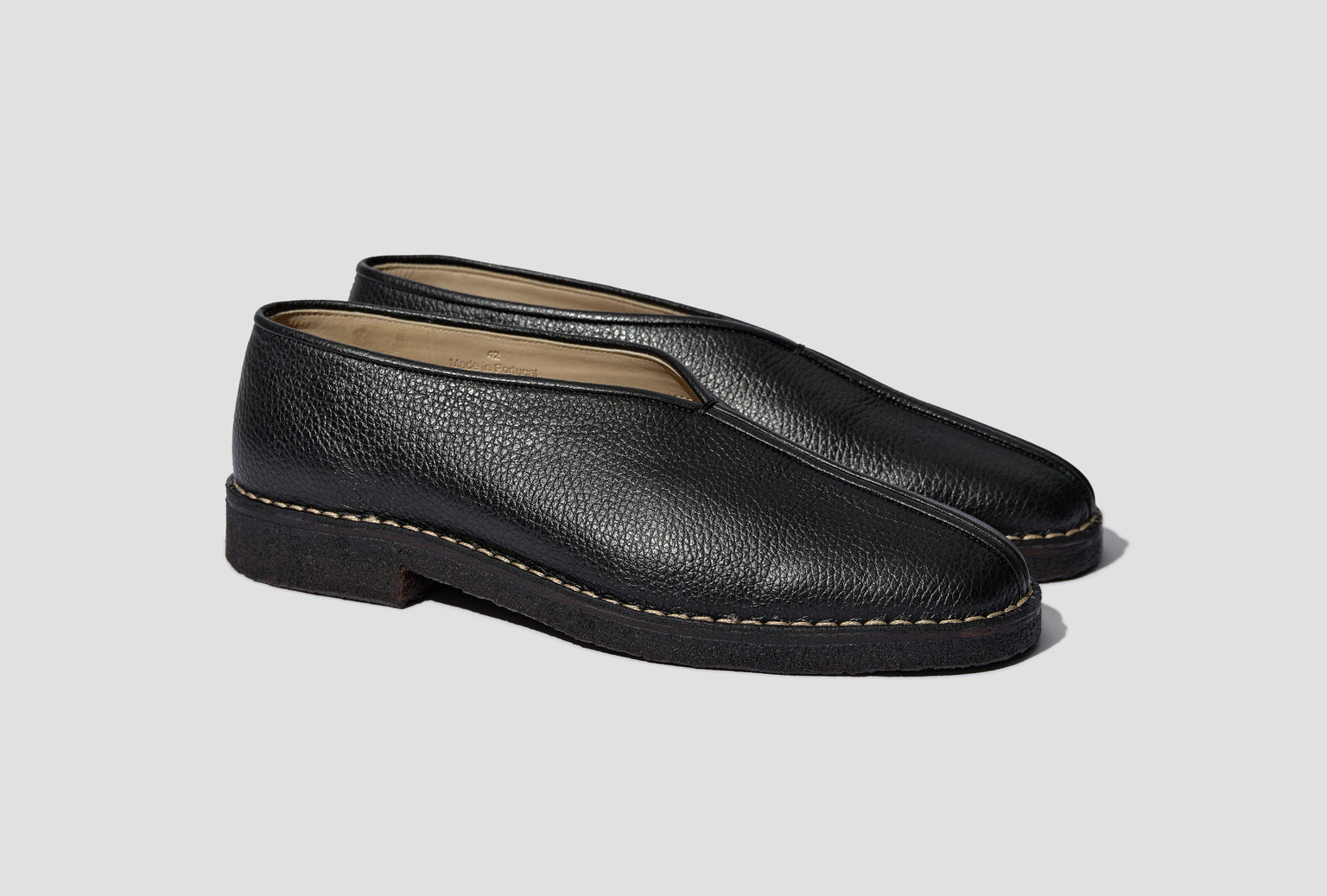 PIPED CREPE SLIPPERS - GRAINED COW LEATHER 2 FO0067 LL205 Black