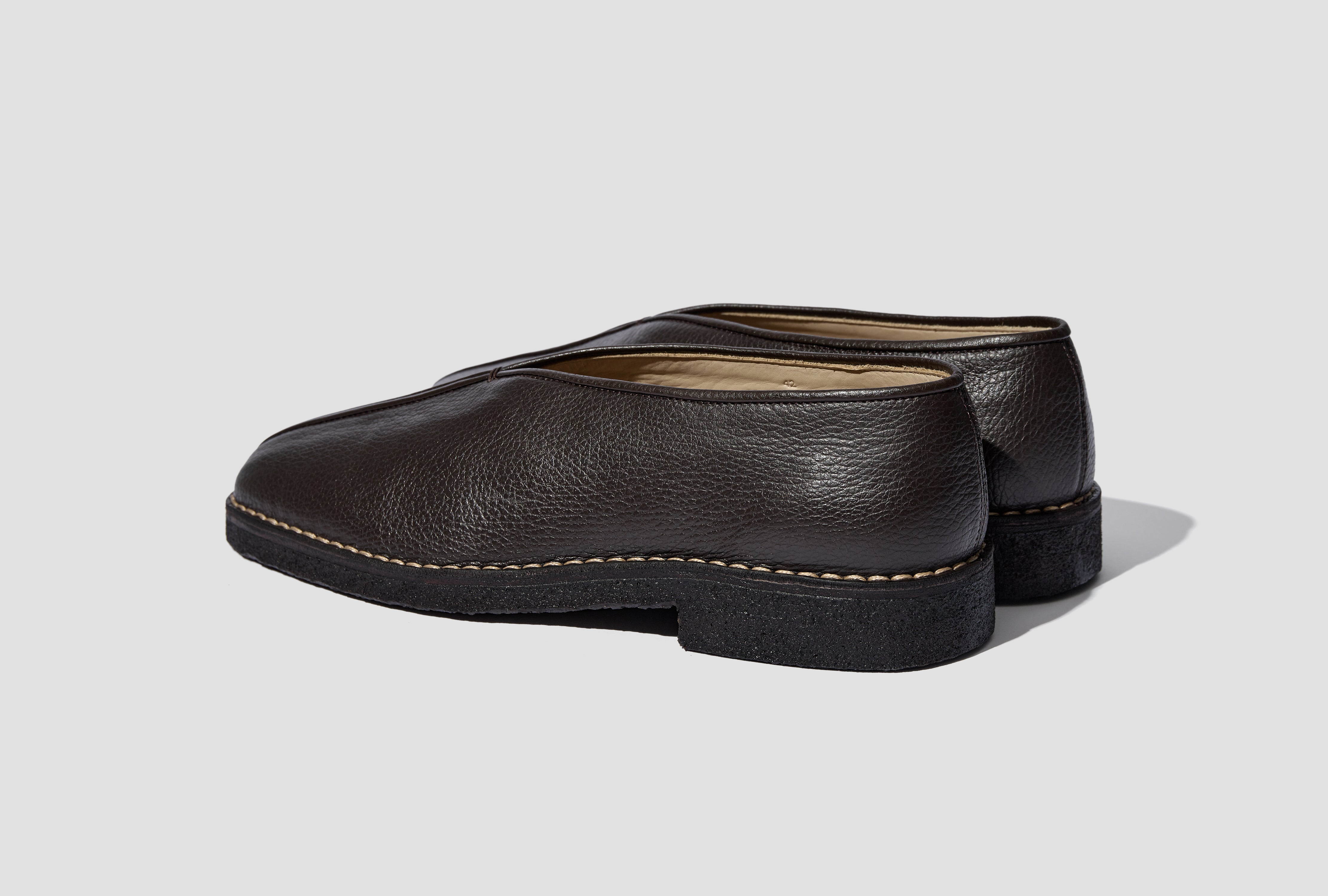 PIPED CREPE SLIPPERS - GRAINED COW LEATHER 2 FO0067 LL205 Dark brown