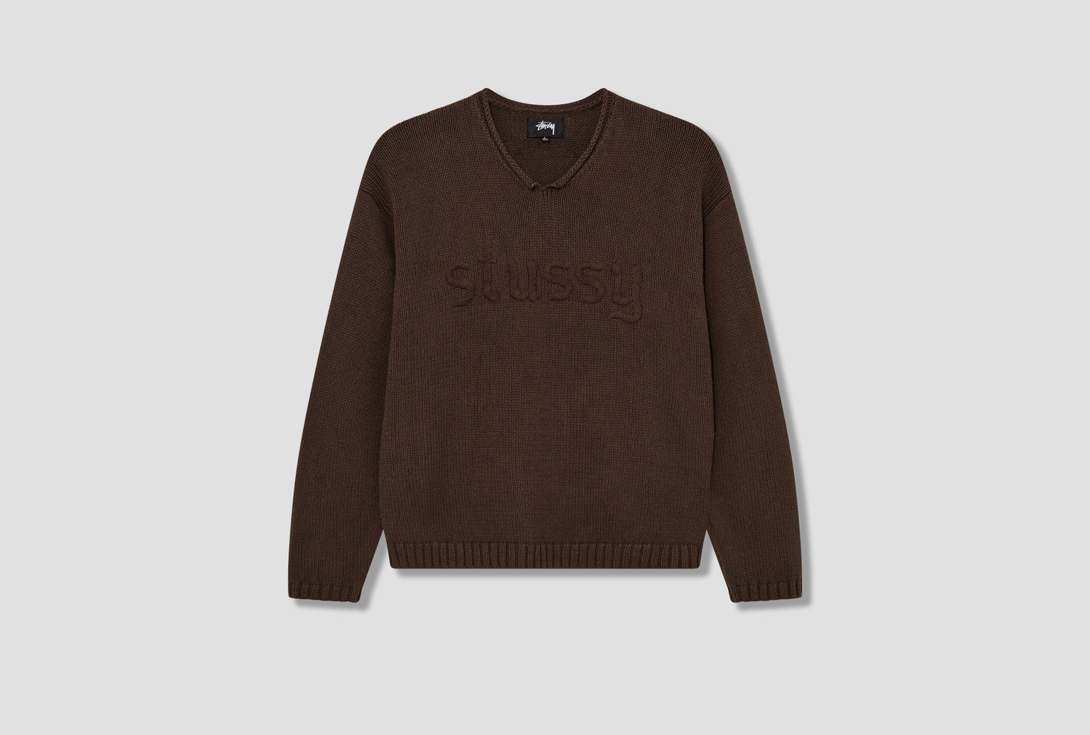 ROLL V-NECK LOGO SWEATER 117246 Brown