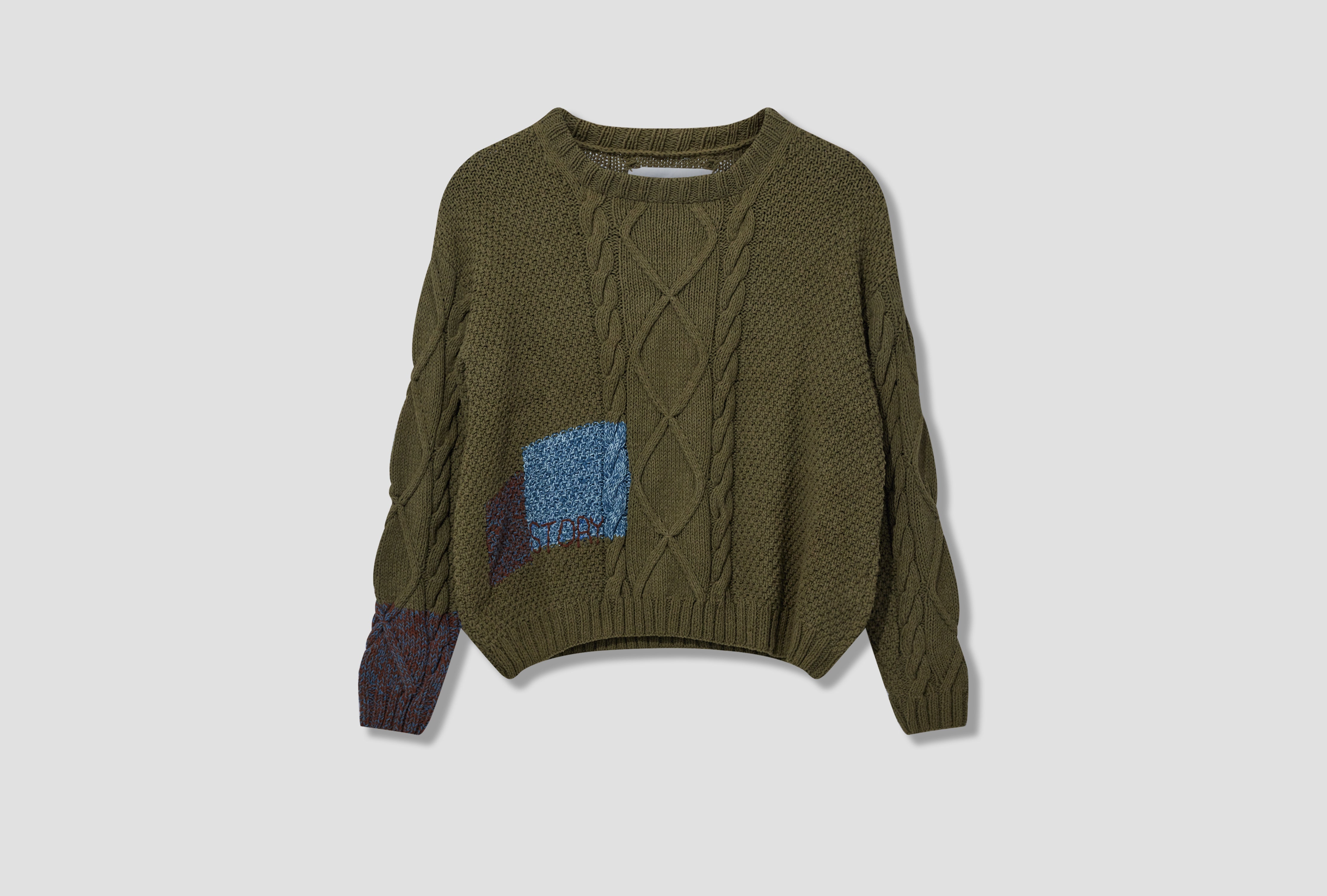 CABLE JUMPER - OLIVE DARN-KNIT SAW24JUMCJMHANODK