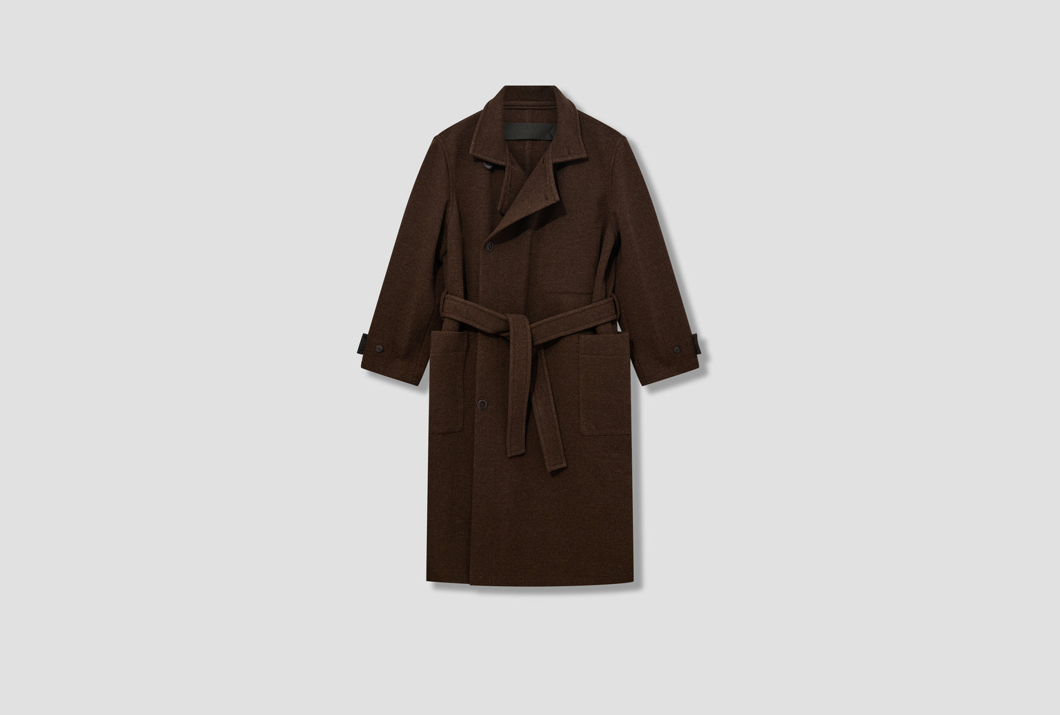 WRAP COAT WITH CONTRAST STITCH - YD DOUBLE WOOL CO1090 LF1117 Brown