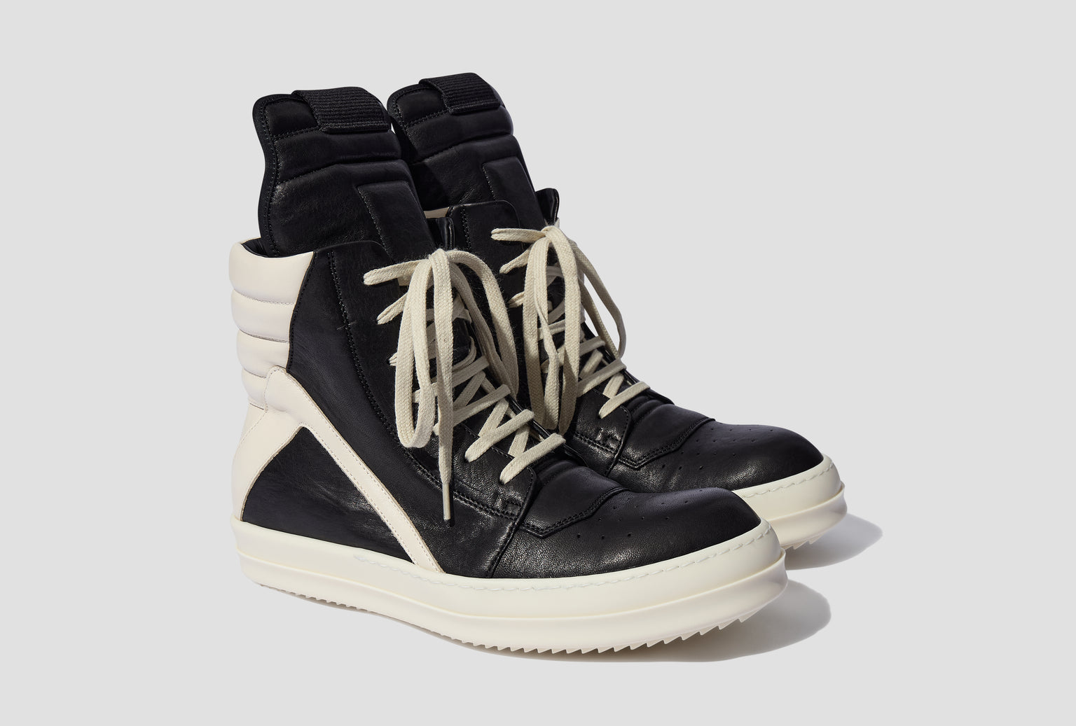 GEOBASKET - WAXY GOAT LEATHER AND FULL GRAIN CALF LEATHER / BLACK/MILK/MILK RU01E5894 LGYLCO