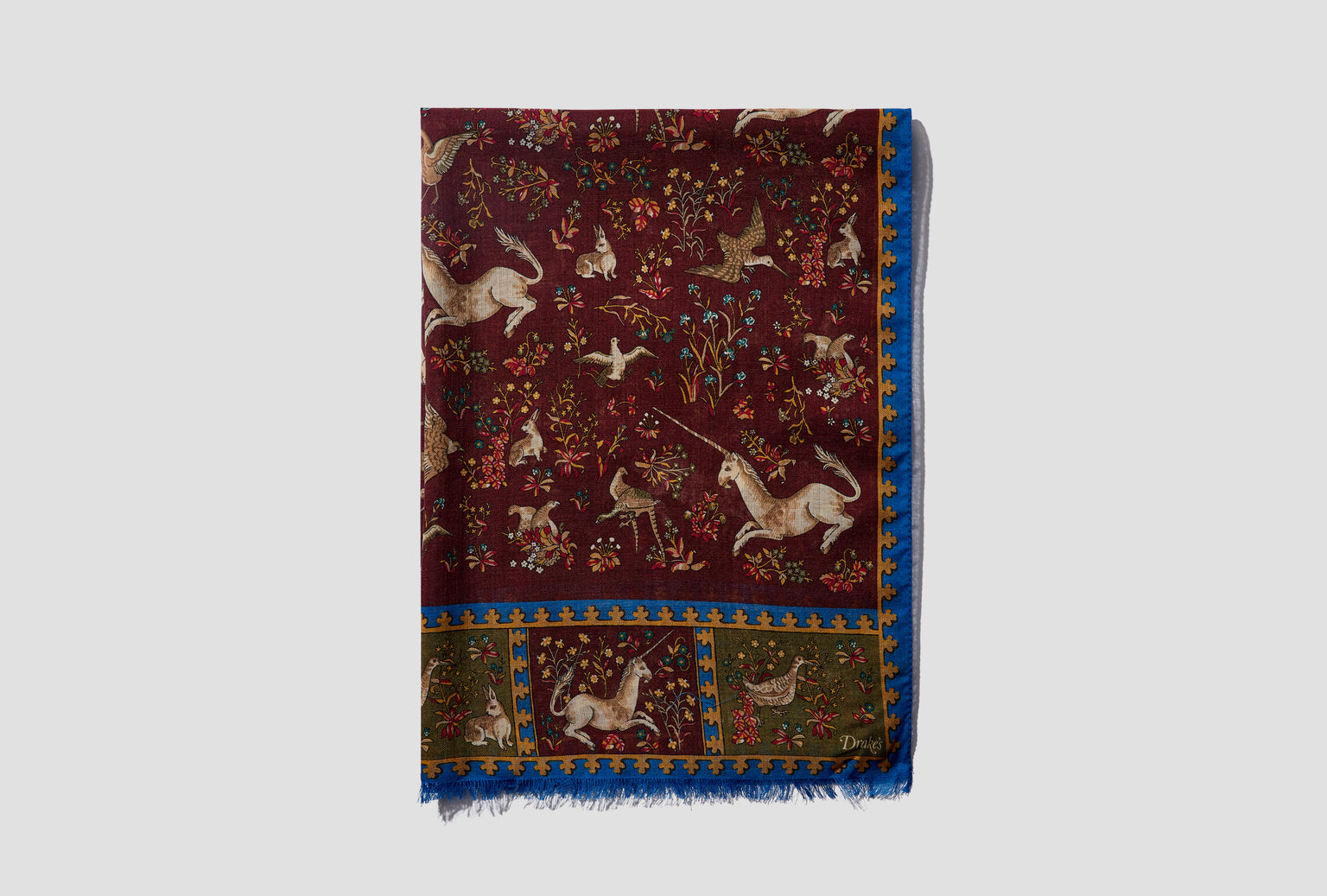 UNICORN PRINT WOOL-SILK SCARF DR1AB1 22217-04 Burgundy