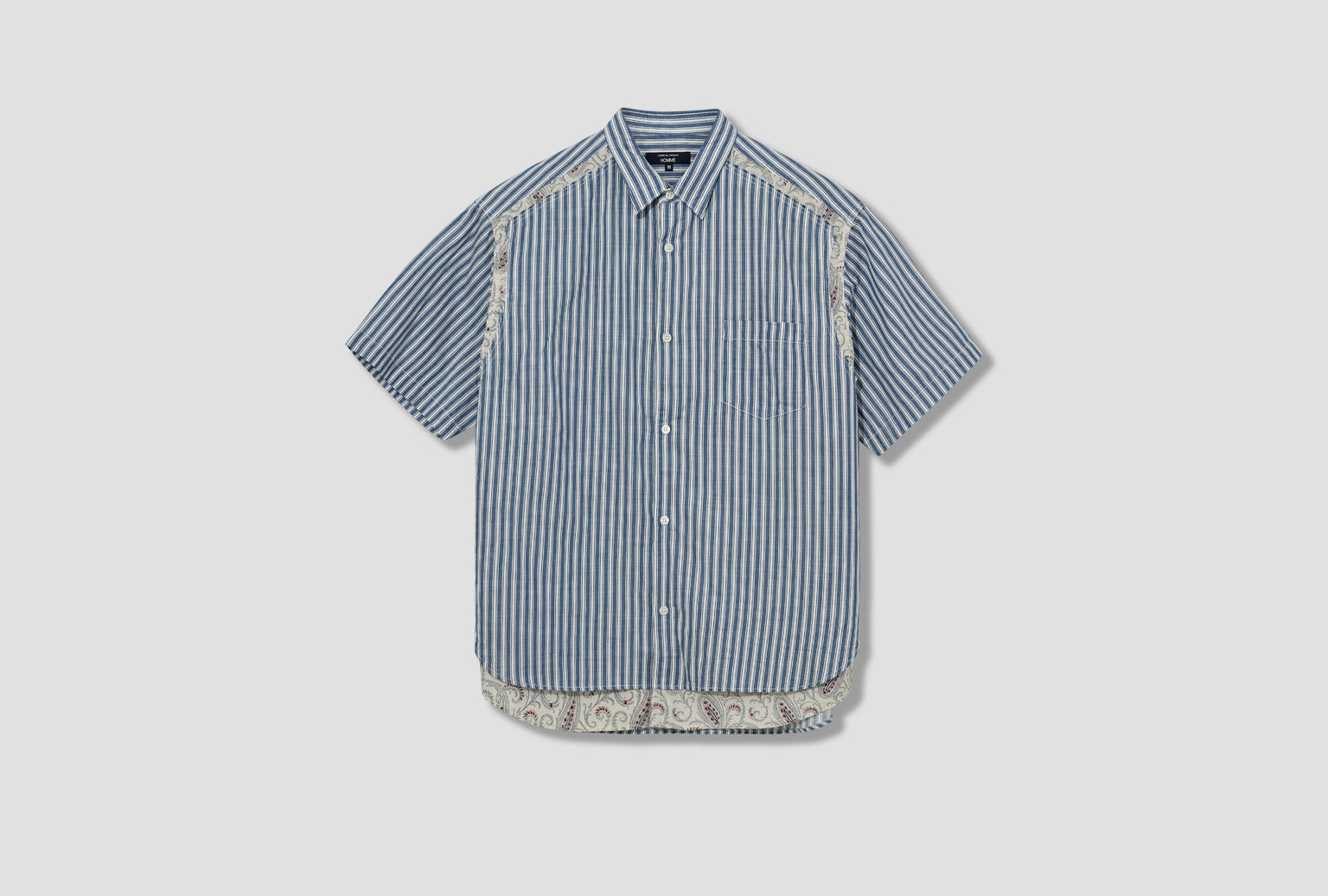 COTTON TWILL STRIPES X COTTON TYPEWRITER PAISLEY PATTERN PRINT GARMENT WASHED HO-B019-S25 Blue