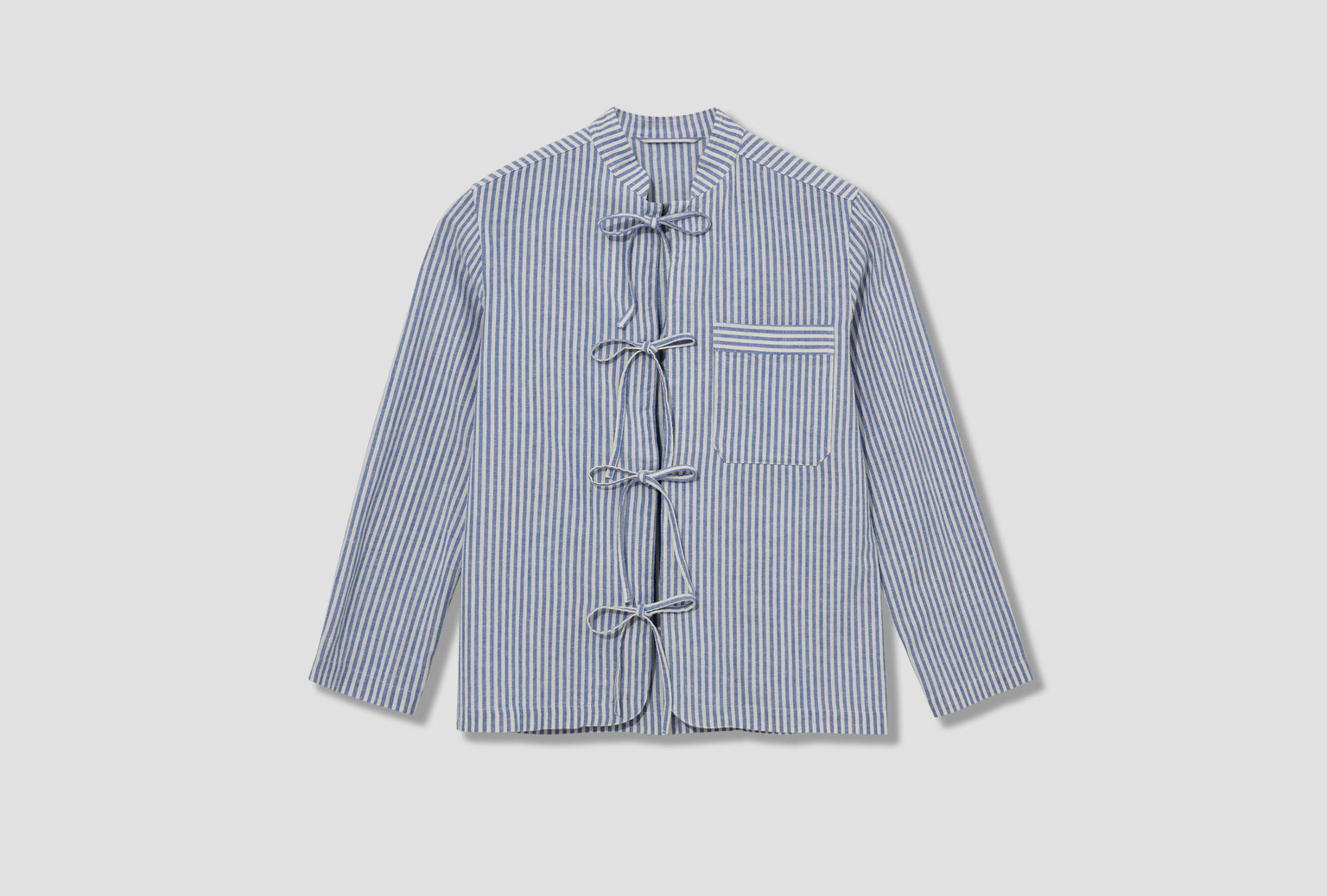 GRANDAD COLLAR TIE STRIPE SHIRT DR2A4N 25080-01 Blue