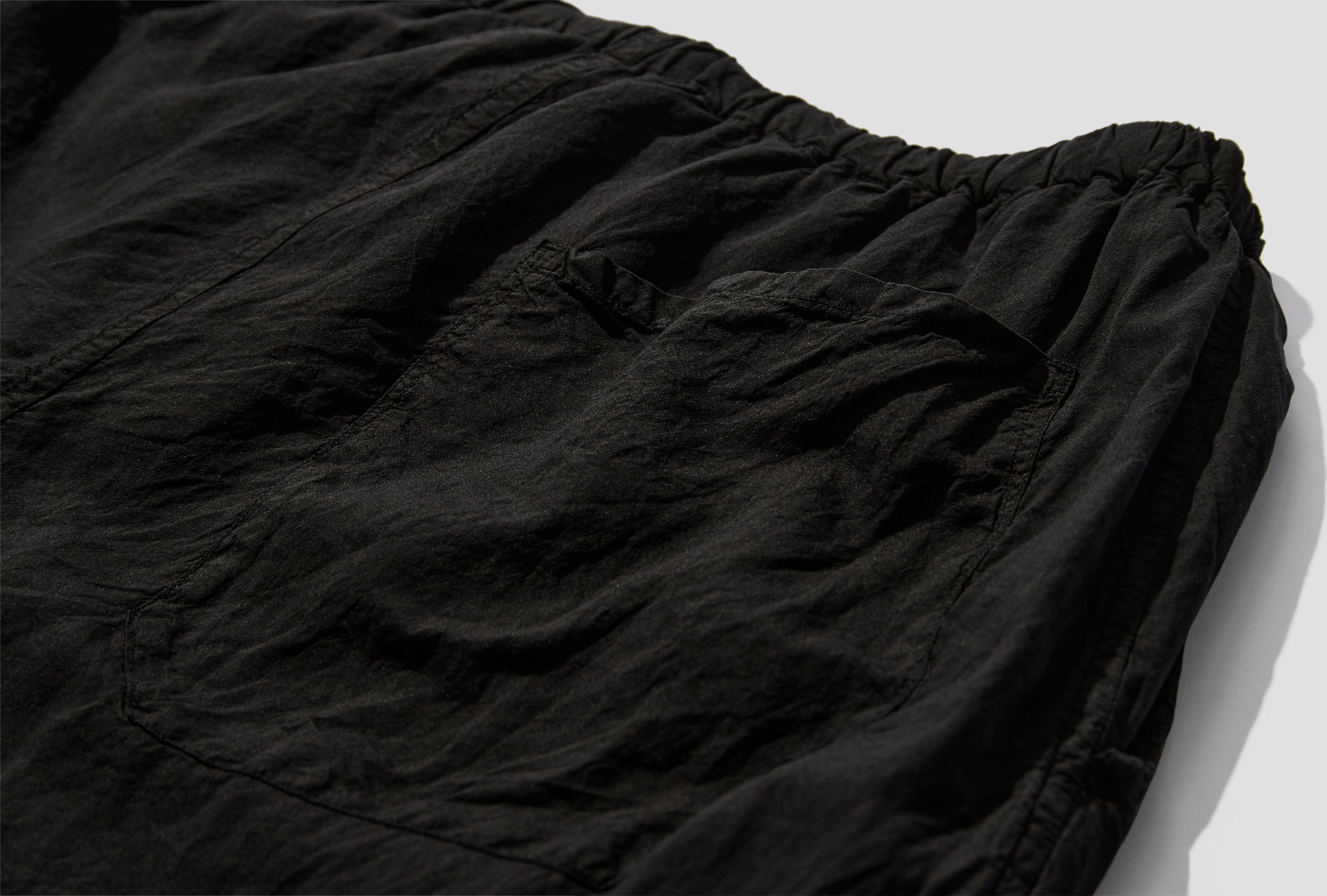 SILK GARMENT-DYED DRAWSTRING PANTS B01-03016 Black