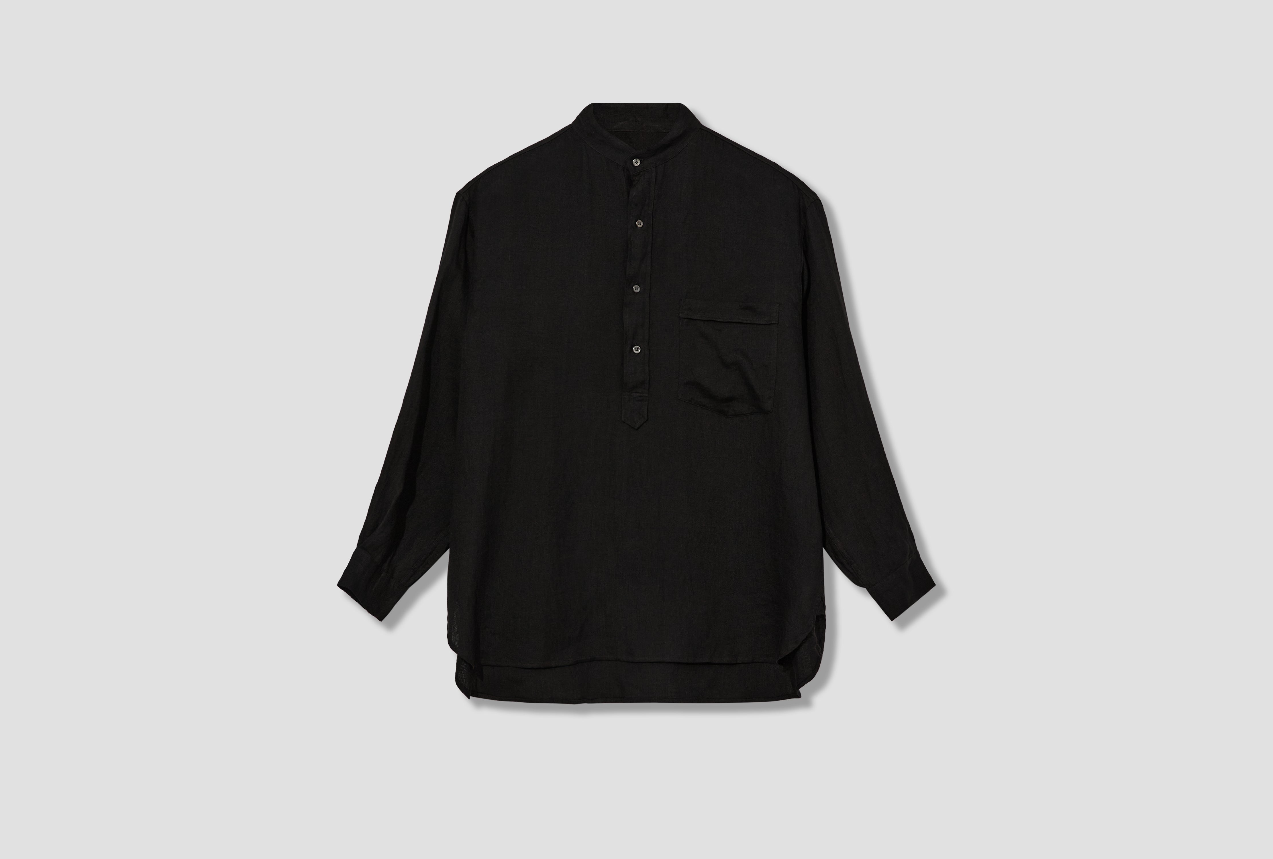 LINEN DOUBLE CLOTH PULLOVER SHIRT B01-02007  Black