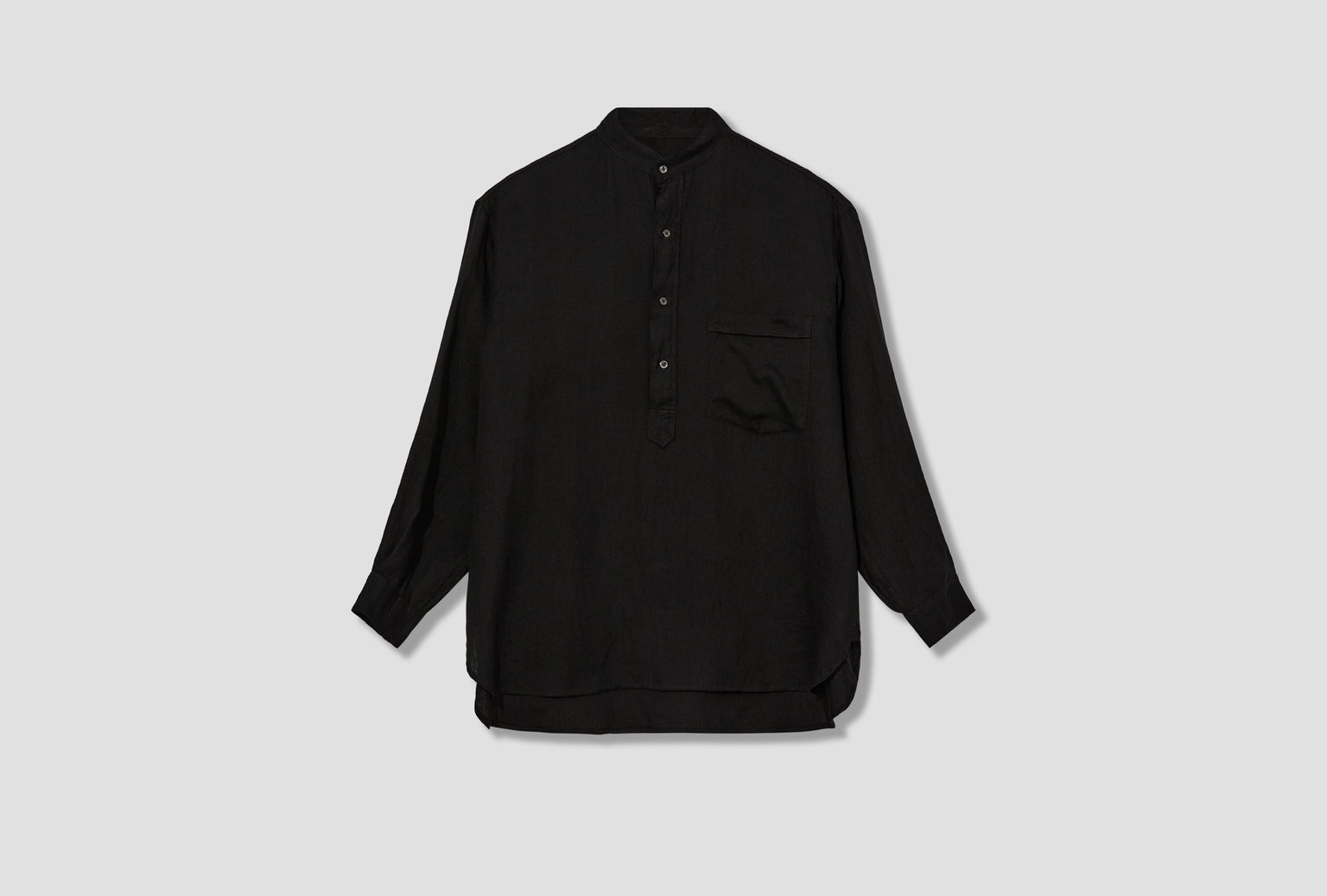 LINEN DOUBLE CLOTH PULLOVER SHIRT B01-02007  Black