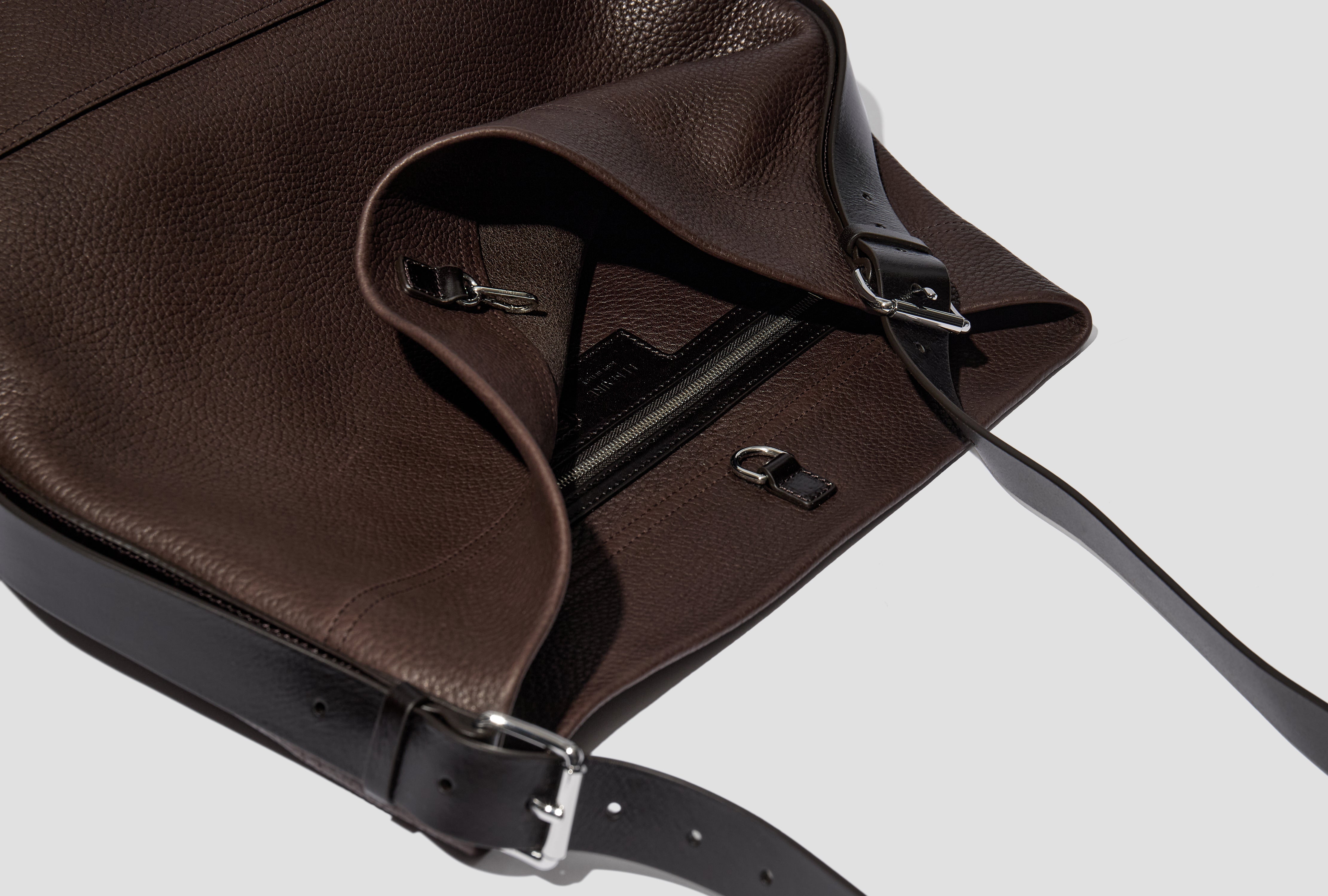 BELTED TOTE BAG - GRAINED COW LEATHER BG0153 LL0166 Dark brown