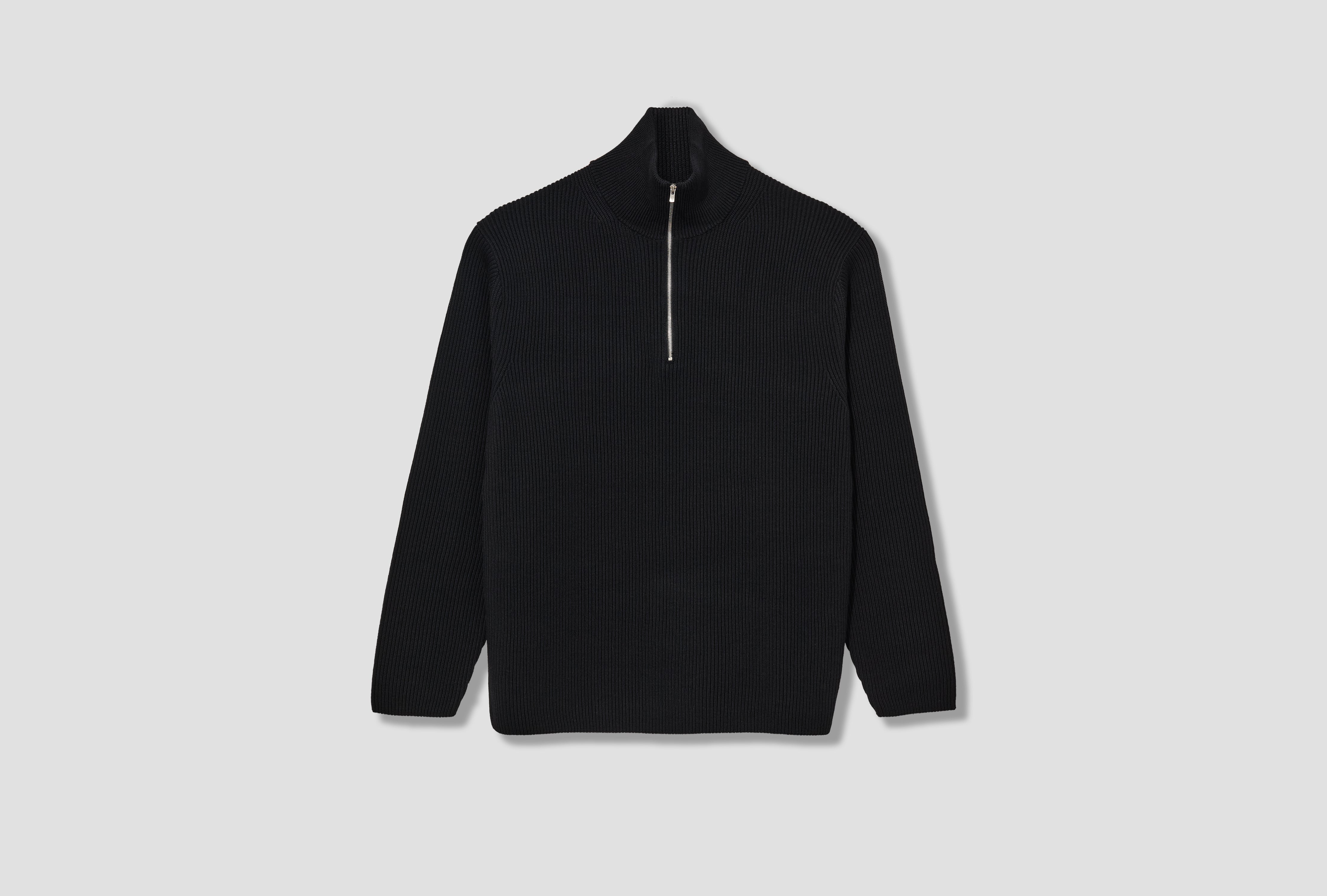 SOLID WOOL RIB HALF ZIP BN-25FM-045 Black