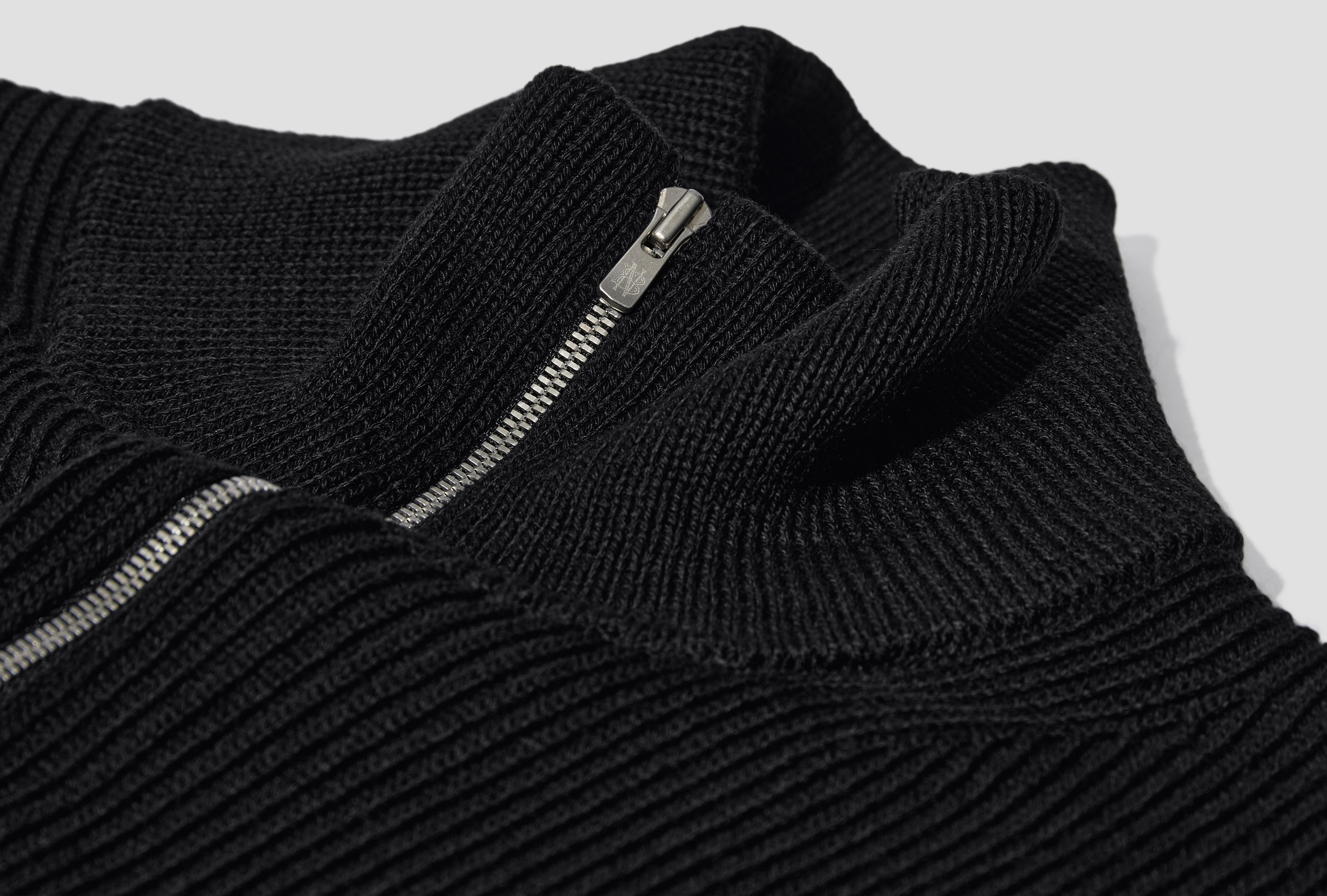 SOLID WOOL RIB HALF ZIP BN-25FM-045 Black