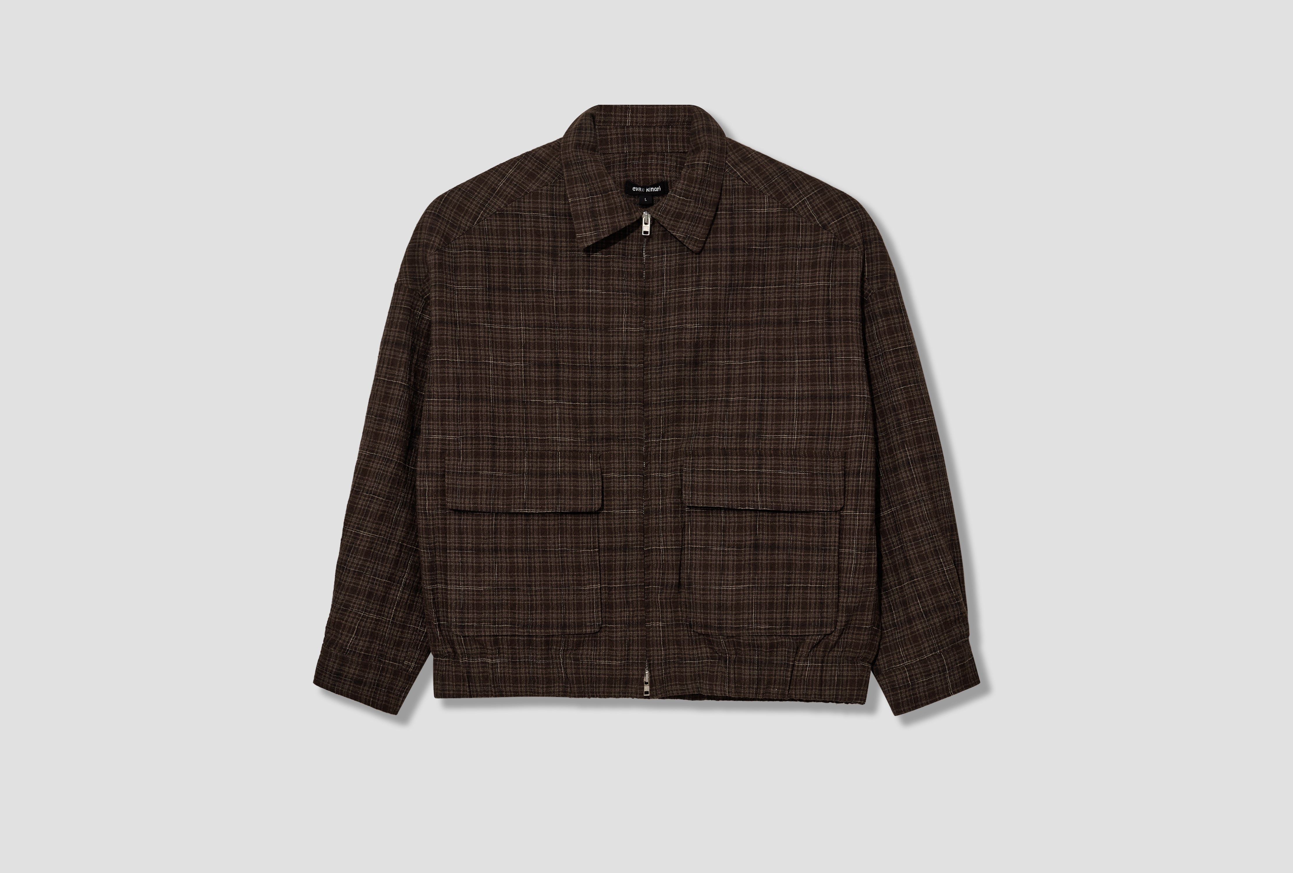 ZIP JACKET TWO - KASURI WOOL CHECK / BROWN/BEIGE/NAVY
