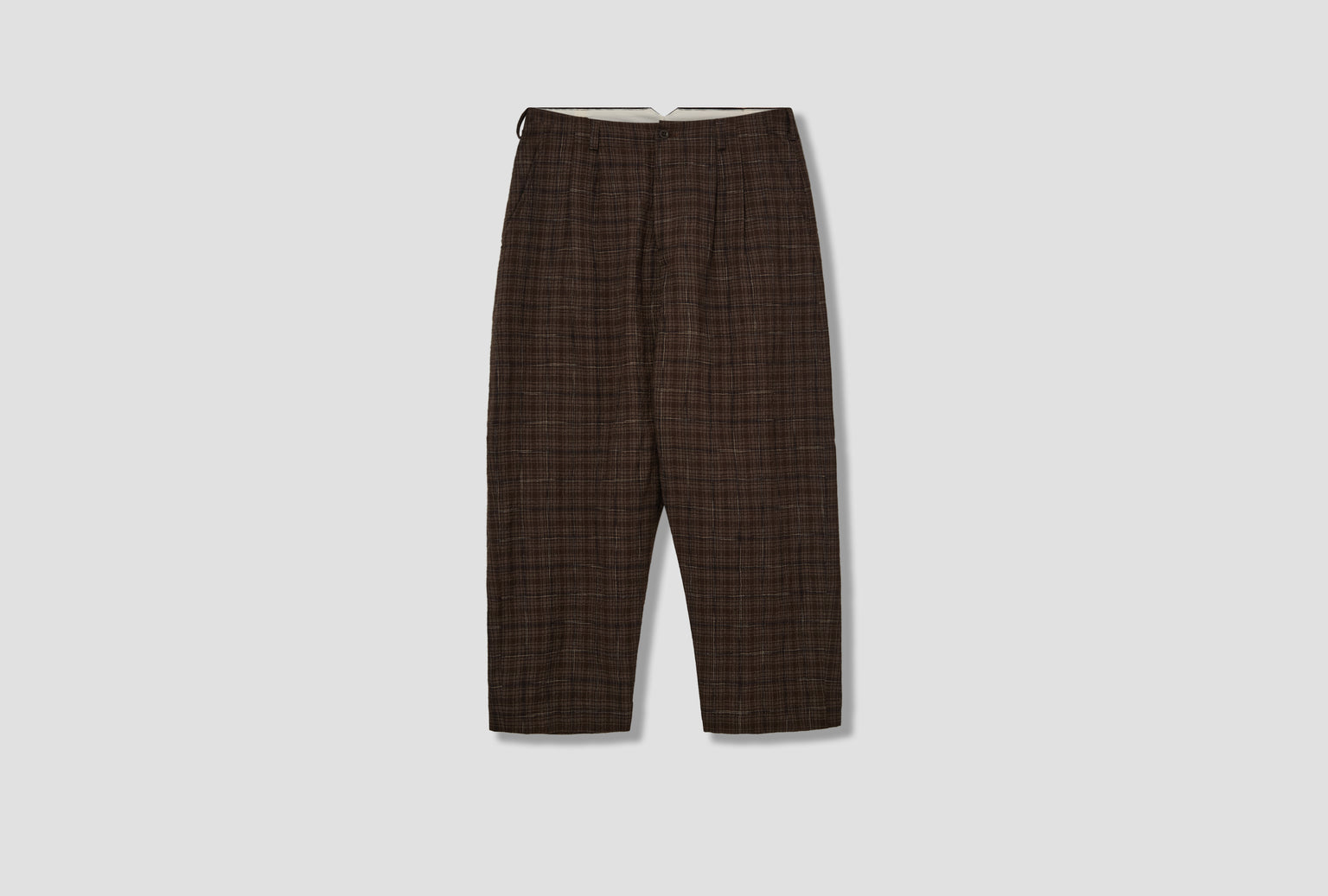 TWO PLEAT PANT - KASURI WOOL CHECK / BROWN/BEIGE/NAVY