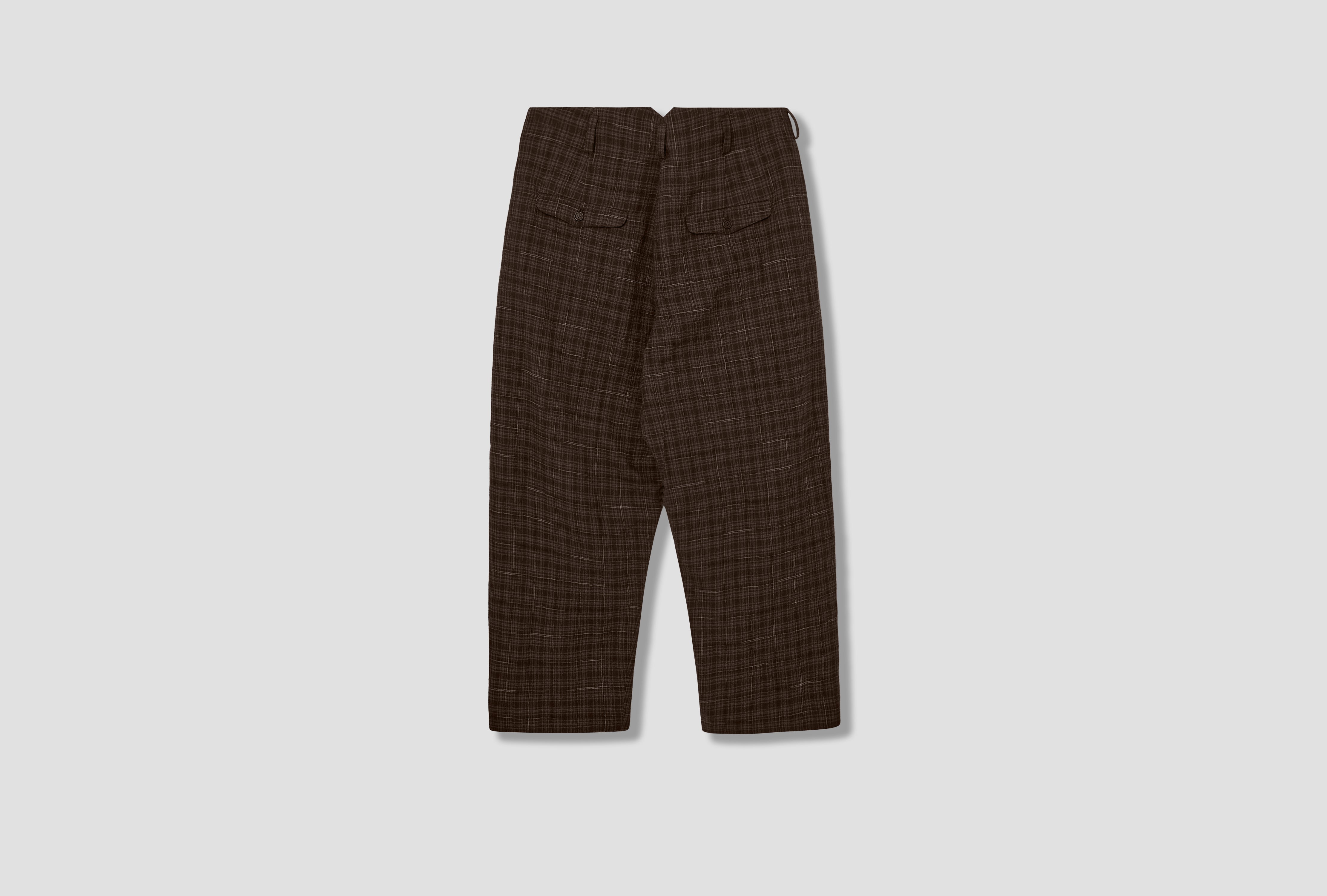 TWO PLEAT PANT - KASURI WOOL CHECK / BROWN/BEIGE/NAVY