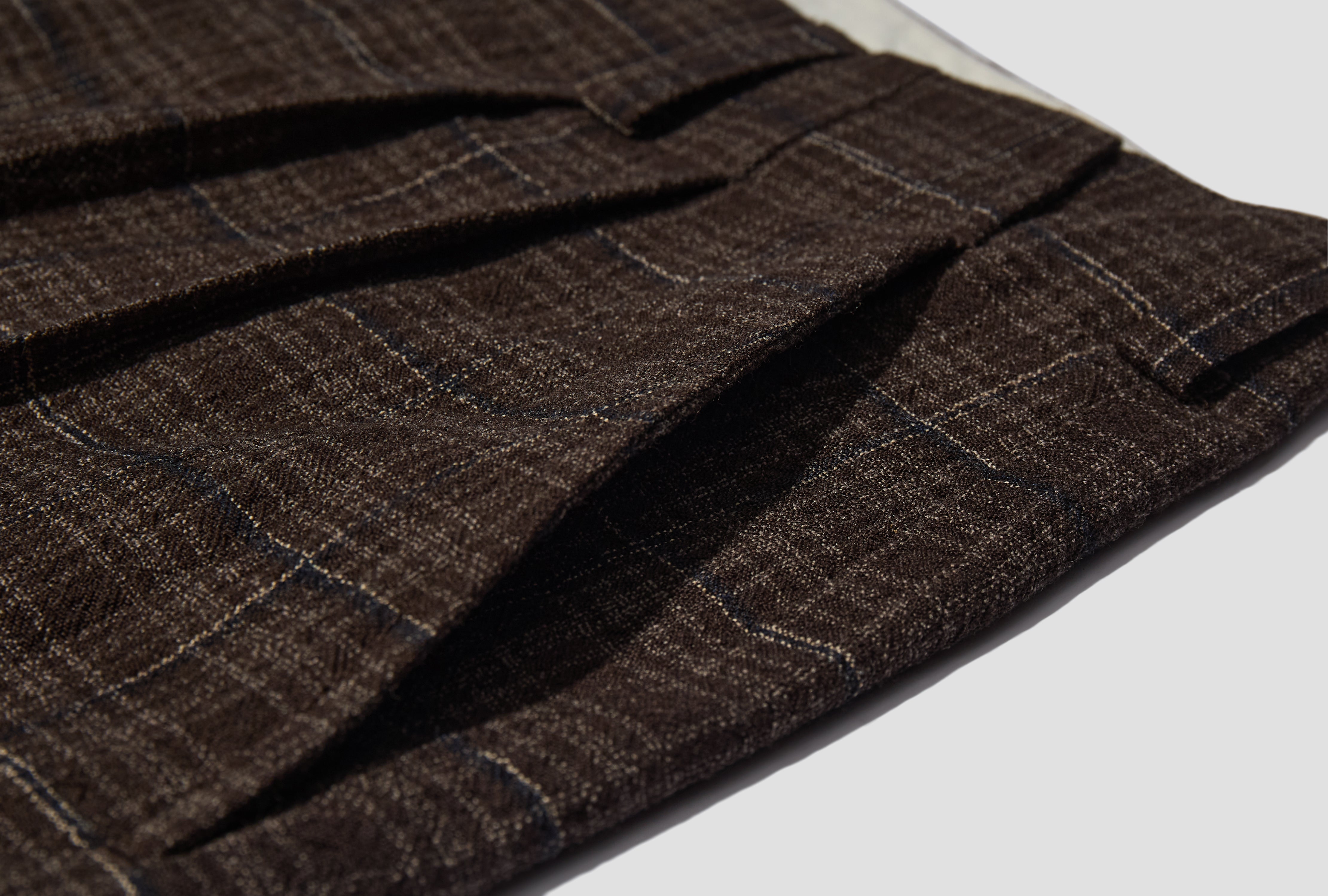 TWO PLEAT PANT - KASURI WOOL CHECK / BROWN/BEIGE/NAVY