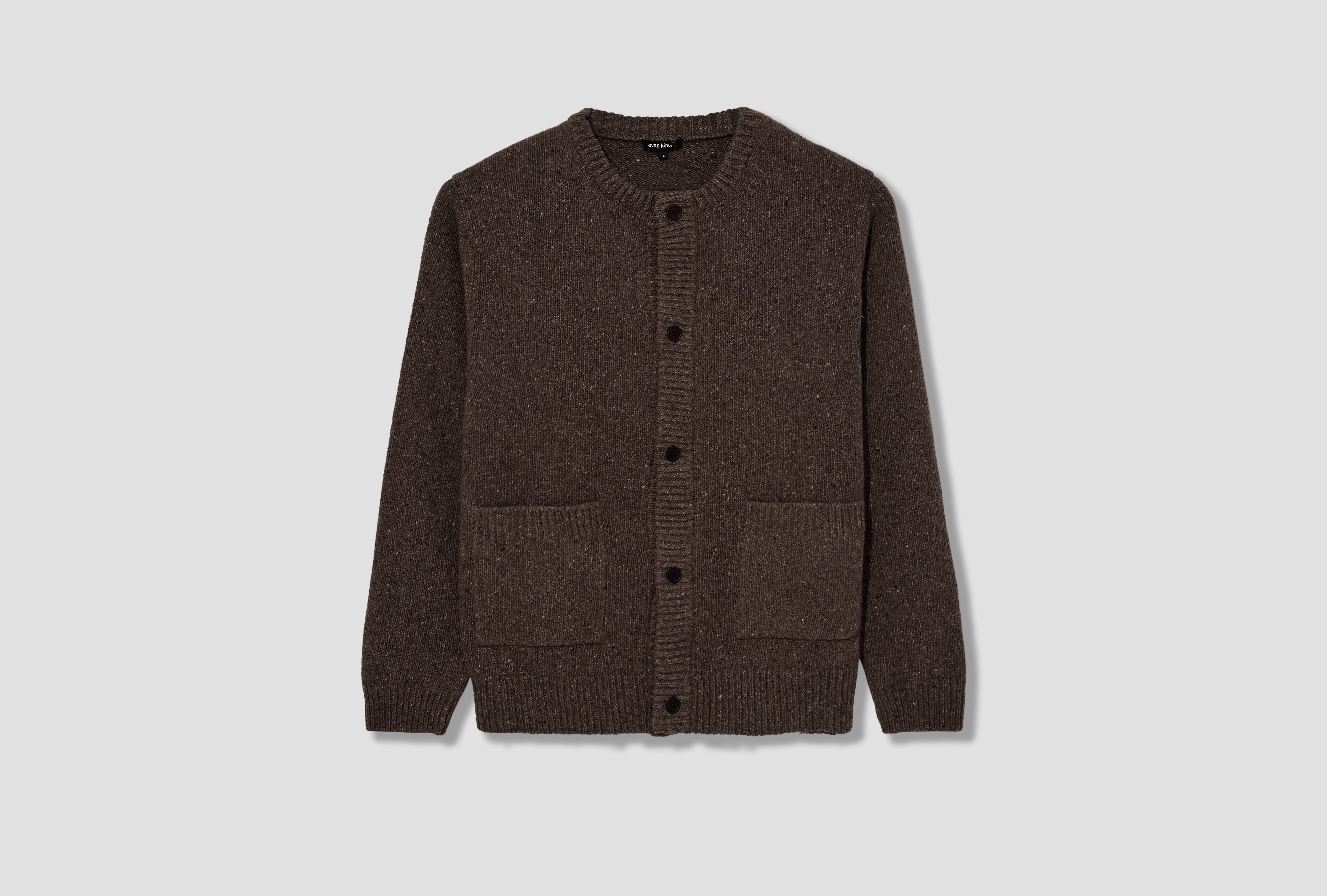 CREWNECK CARDI - CASHMERE/WOOL TWEED / LIGHT BROWN