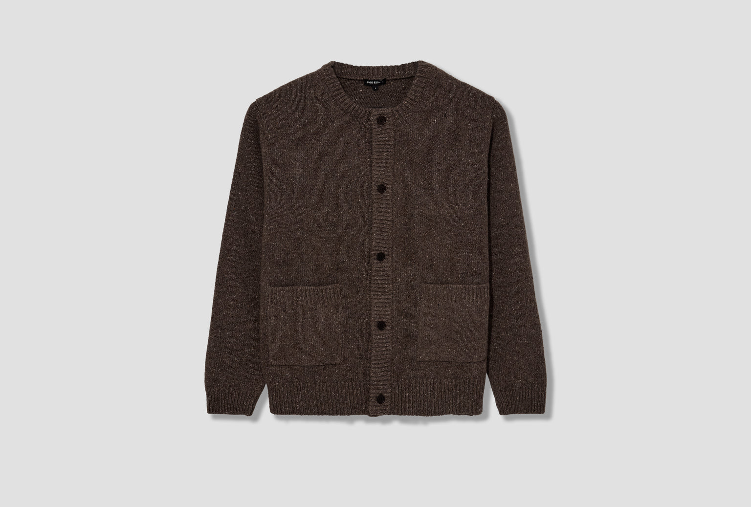 CREWNECK CARDI - CASHMERE/WOOL TWEED / LIGHT BROWN