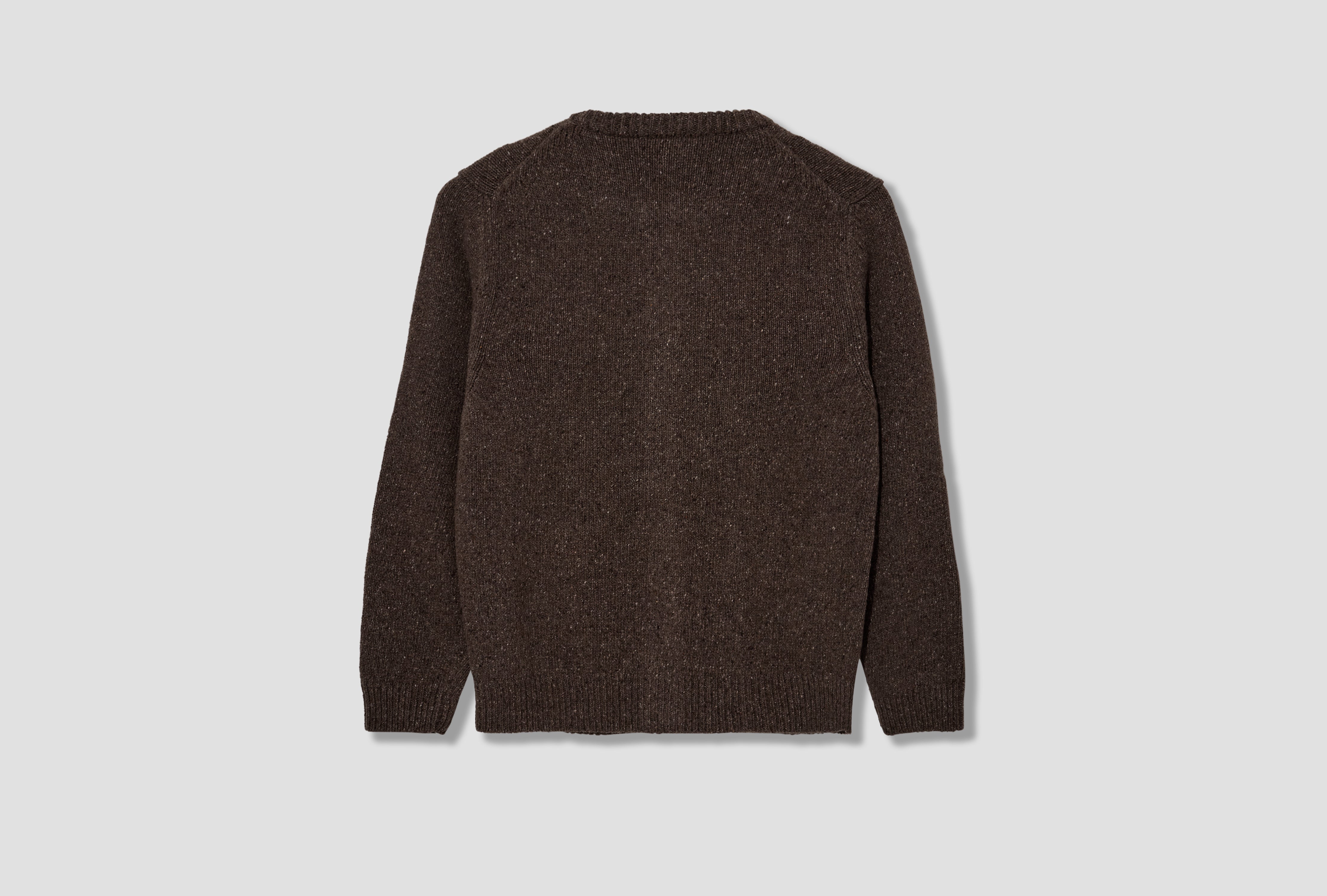 CREWNECK CARDI - CASHMERE/WOOL TWEED / LIGHT BROWN