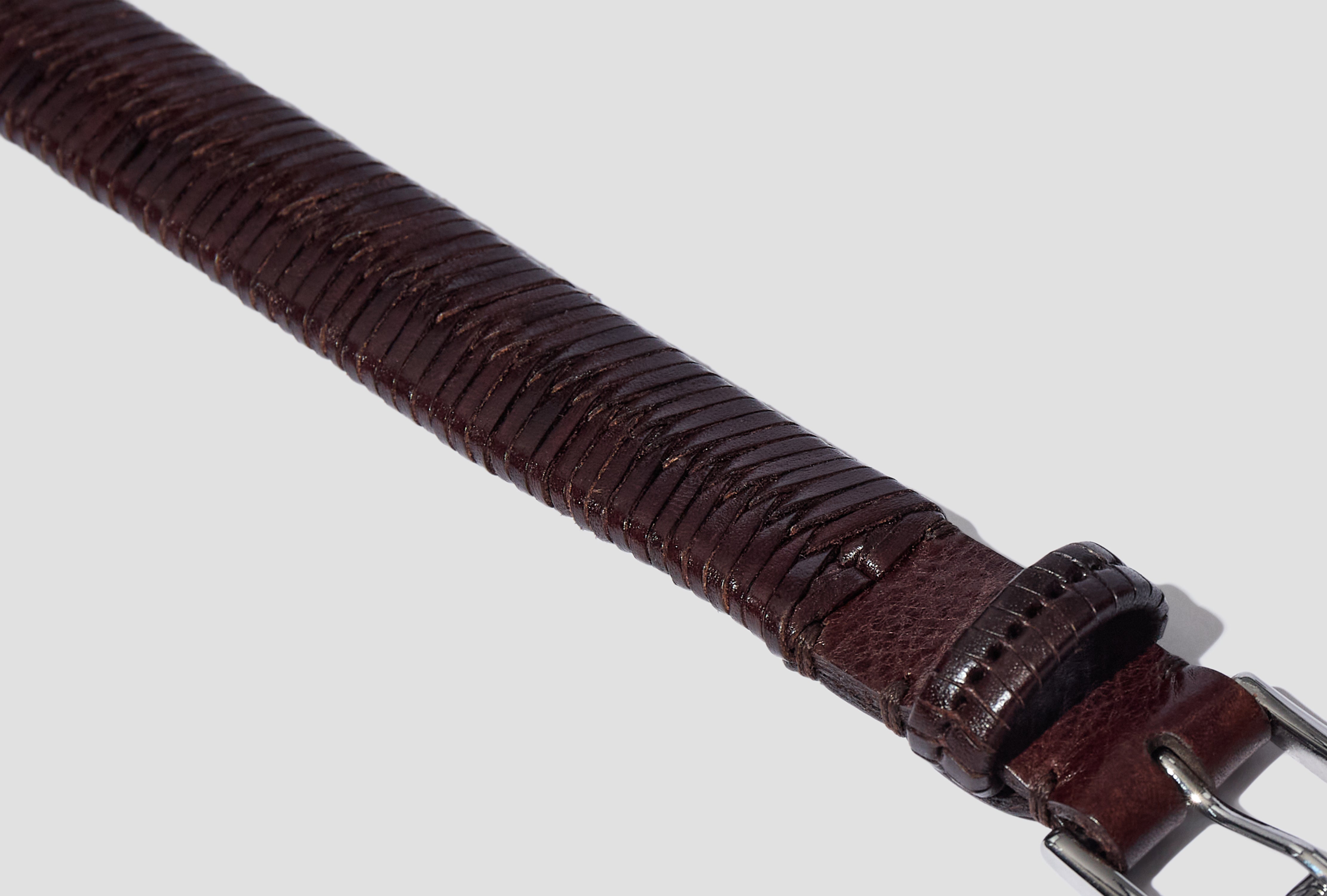 WEAVED BELT 25 - SHINY COW LEATHER AC1235 LL0172 Dark brown
