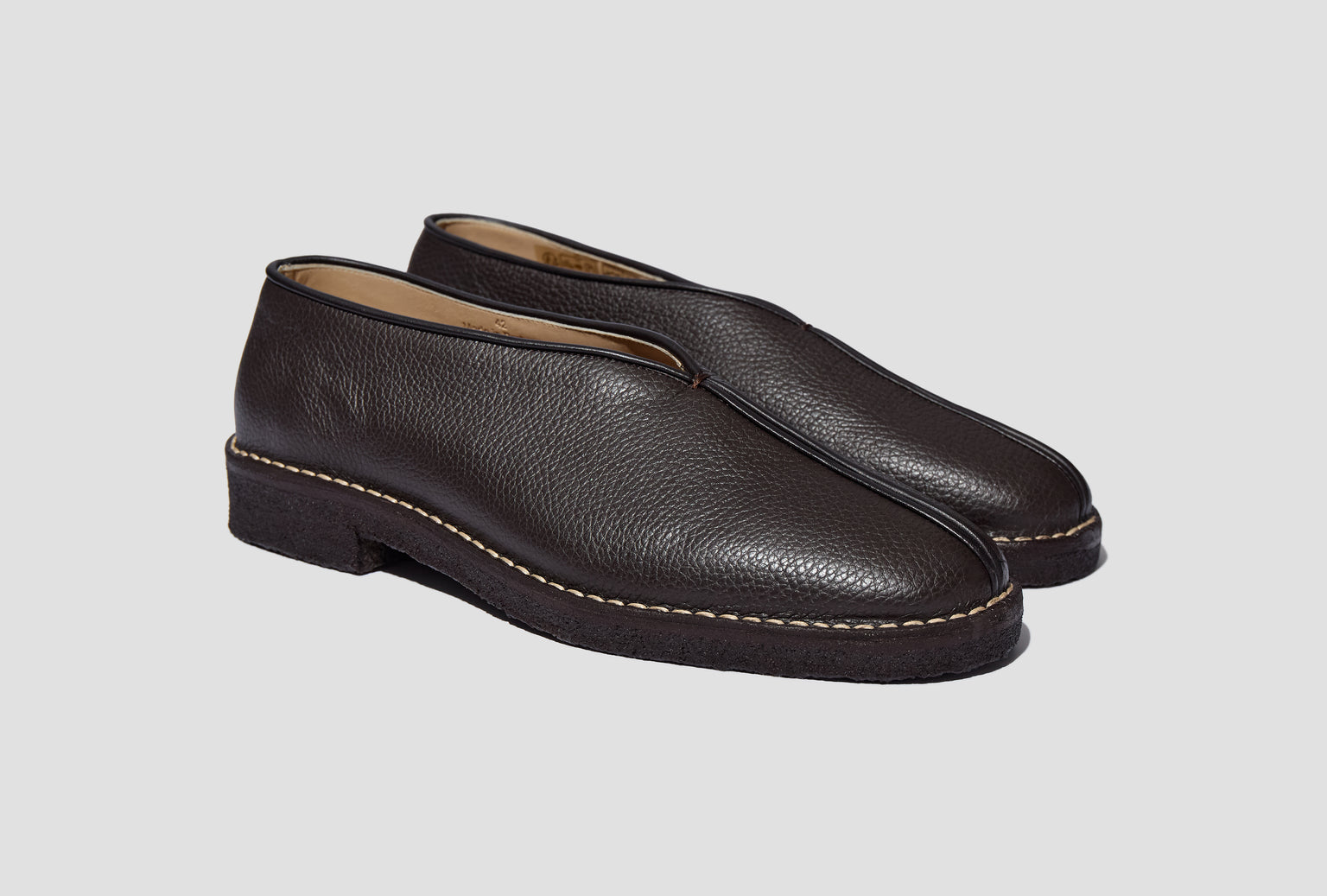 PIPED CREPE SLIPPERS - GRAINED COW LEATHER FO0248 LL205 Dark brown