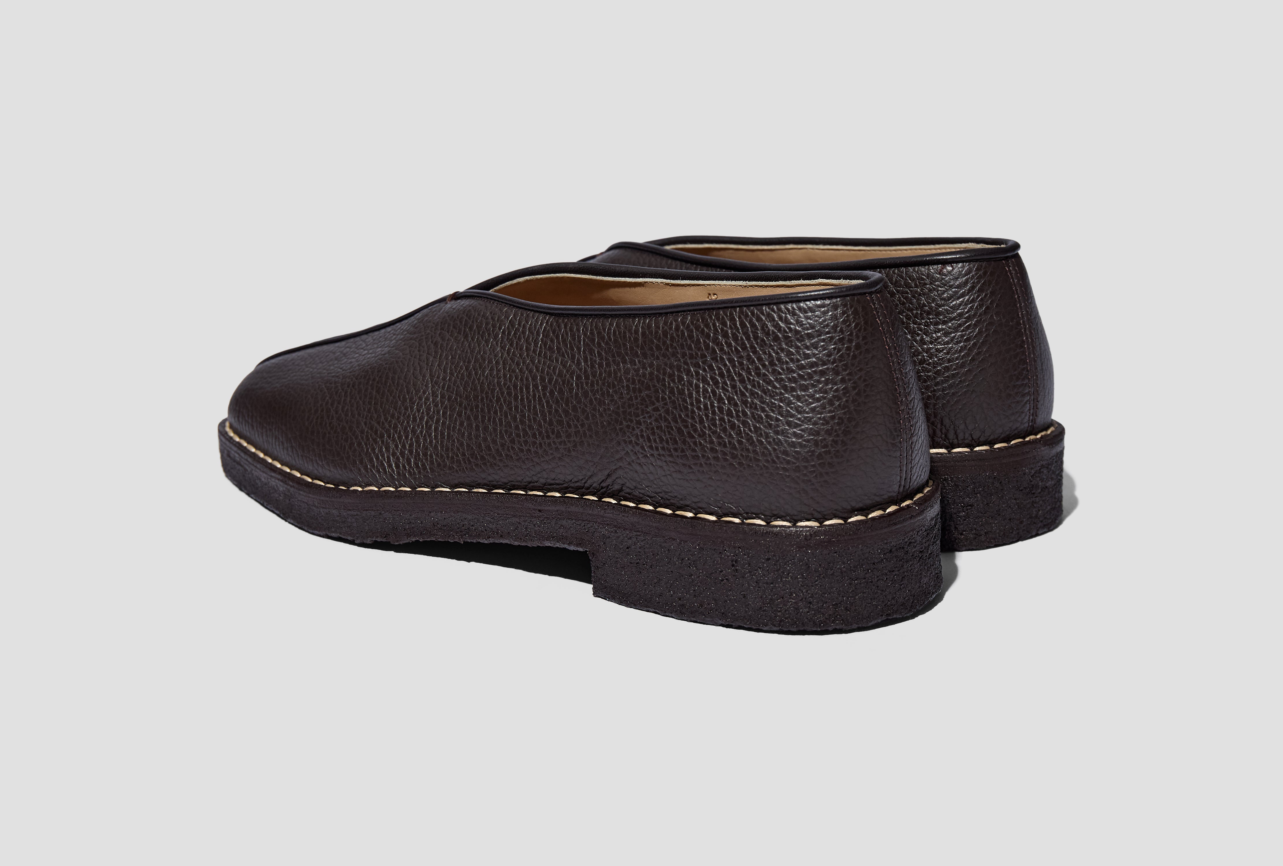PIPED CREPE SLIPPERS - GRAINED COW LEATHER FO0248 LL205 Dark brown